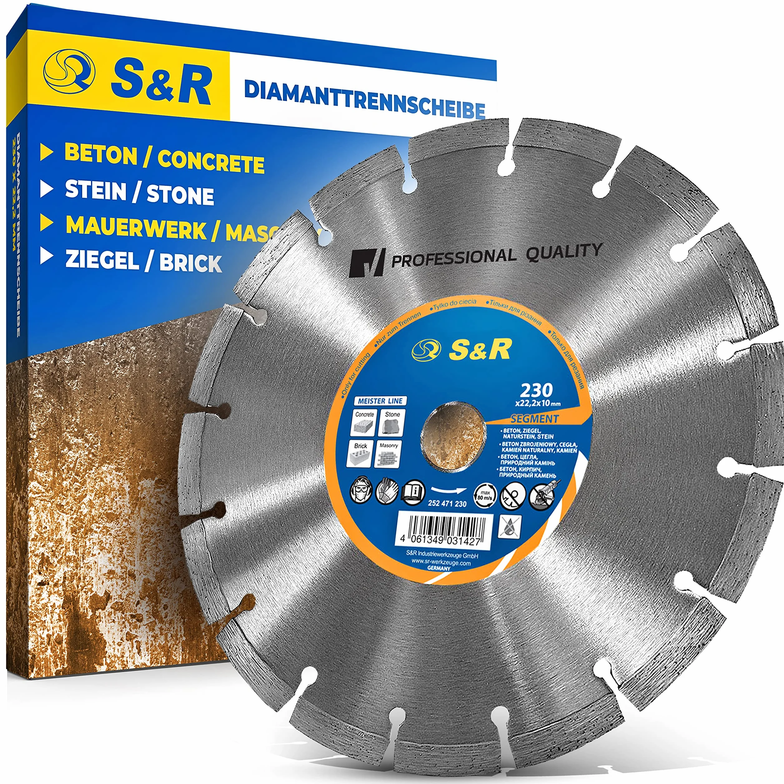 S&R Diamentowa tarcza tnąca 230 x 22,2 mm do betonu, kamienia, cegły, muru