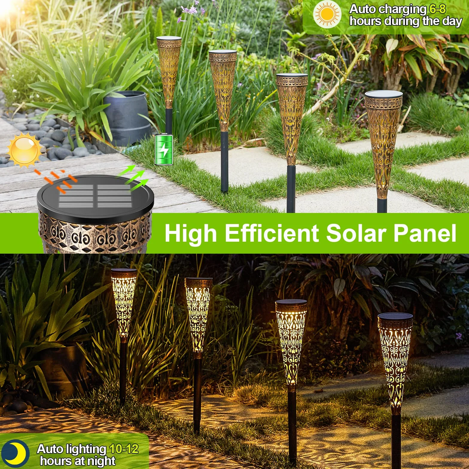 Lampy solarne GEARLTIE 800 mAh LED IP65 odporne na warunki atmosferyczne metalowe do ogrodu tarasu