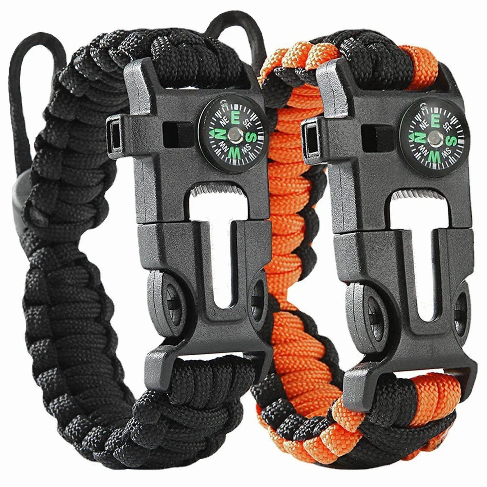Flintronic Paracord zestaw bransoletek survivalowych 5 w 1, krzesiwo z krzesiwa i stali + gwizdek 100 dB + kompas podstawowy + mini piła + wodoszczelna linka Paracord w jakości wojskowej