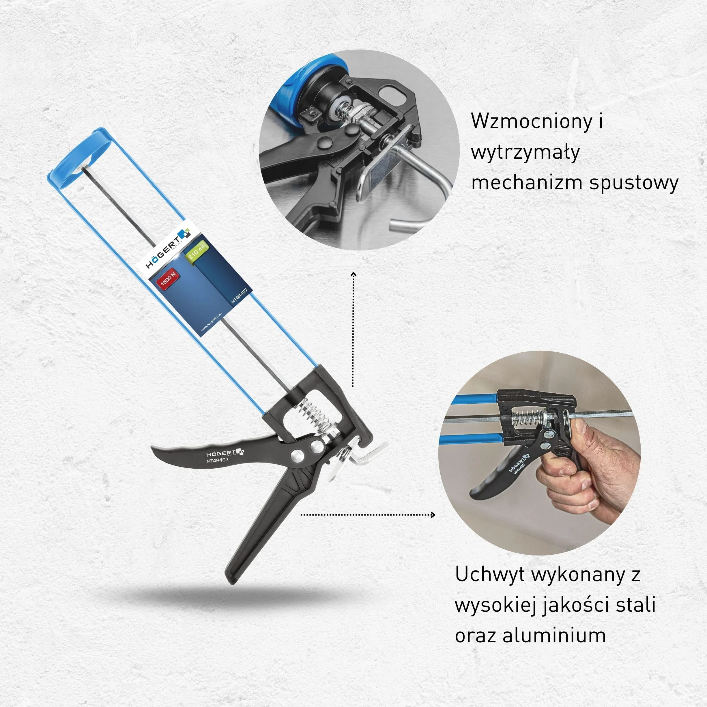 HÖGERT TECHNIK Pistolet do wyciskania nabojów 310 ml, prasa do wkładu silikonowego, akrylu i uszczelniaczy