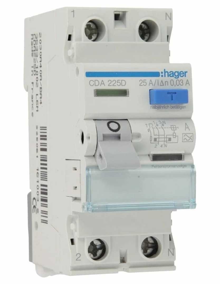 Hager CDA225D RCD 2P 25A 30mA 6kA Typ A