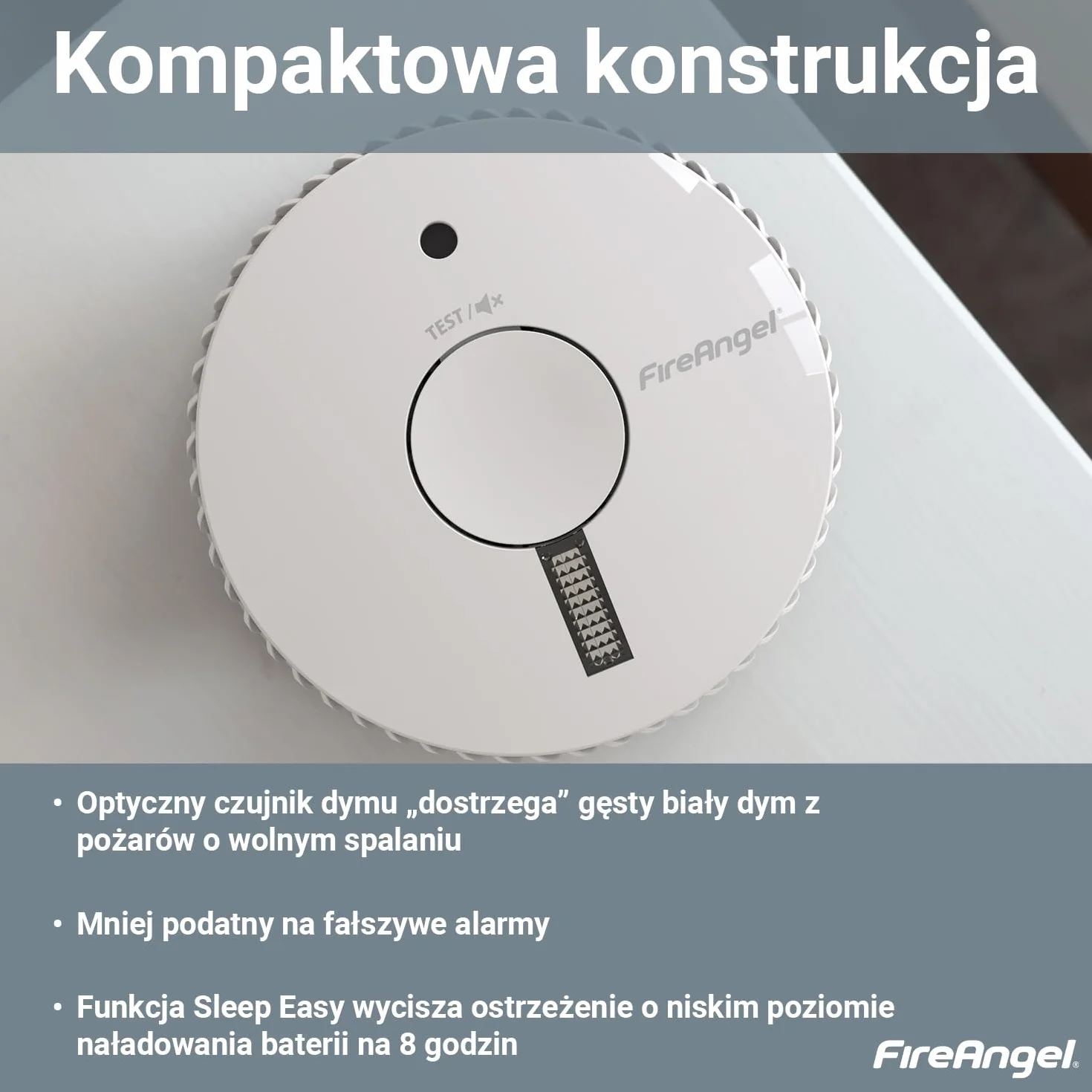 Fire Angel Optyczny Czujnik Dymu FA6611-INT Wymiennymi Bateriami Detektor Przeciwpożarowy Zamiennik ST-623E