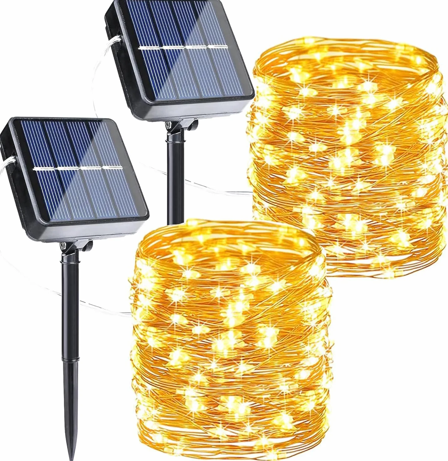 Joomer Zestaw 2 solarnych łańcuchów świetlnych ogród, 12 m, 120 diod LED, 8 trybów solarnego drutu miedzianego, na taras, do imprez, wesele, Boże Narodzenie