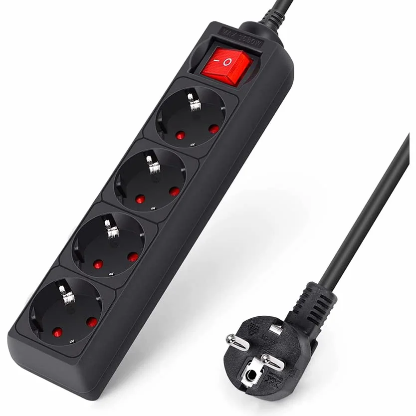 4-kierunkowa listwa zasilająca z przełącznikiem, długość 1,5 m, 3G i 1,5 mm²; idealna do podłączenia wielu urządzeń elektrycznych.