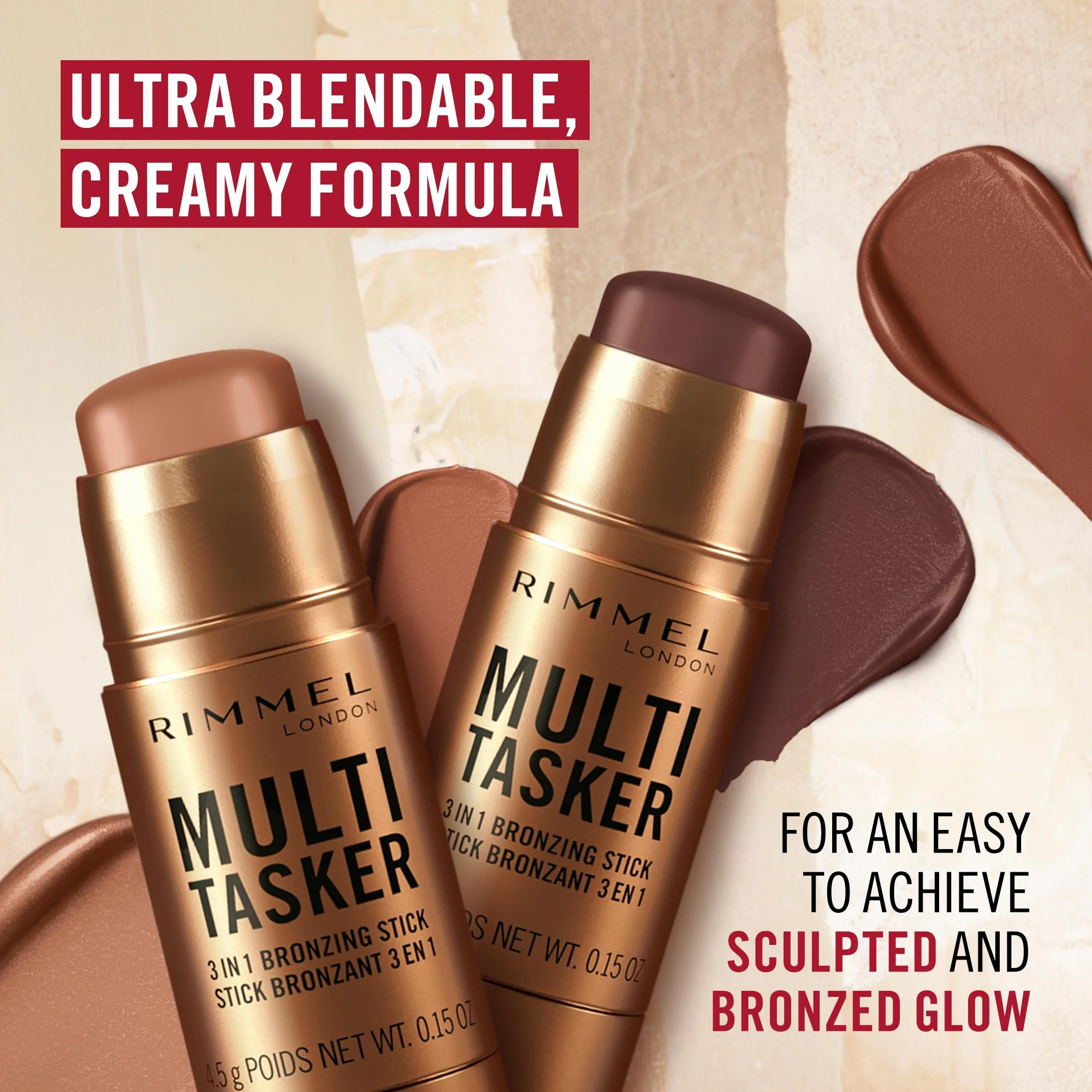 Rimmel Multi Tasker bronzer 3 w 1 do konturowania twarzy, z witaminą C i E nr 02 Medium, 4,5g