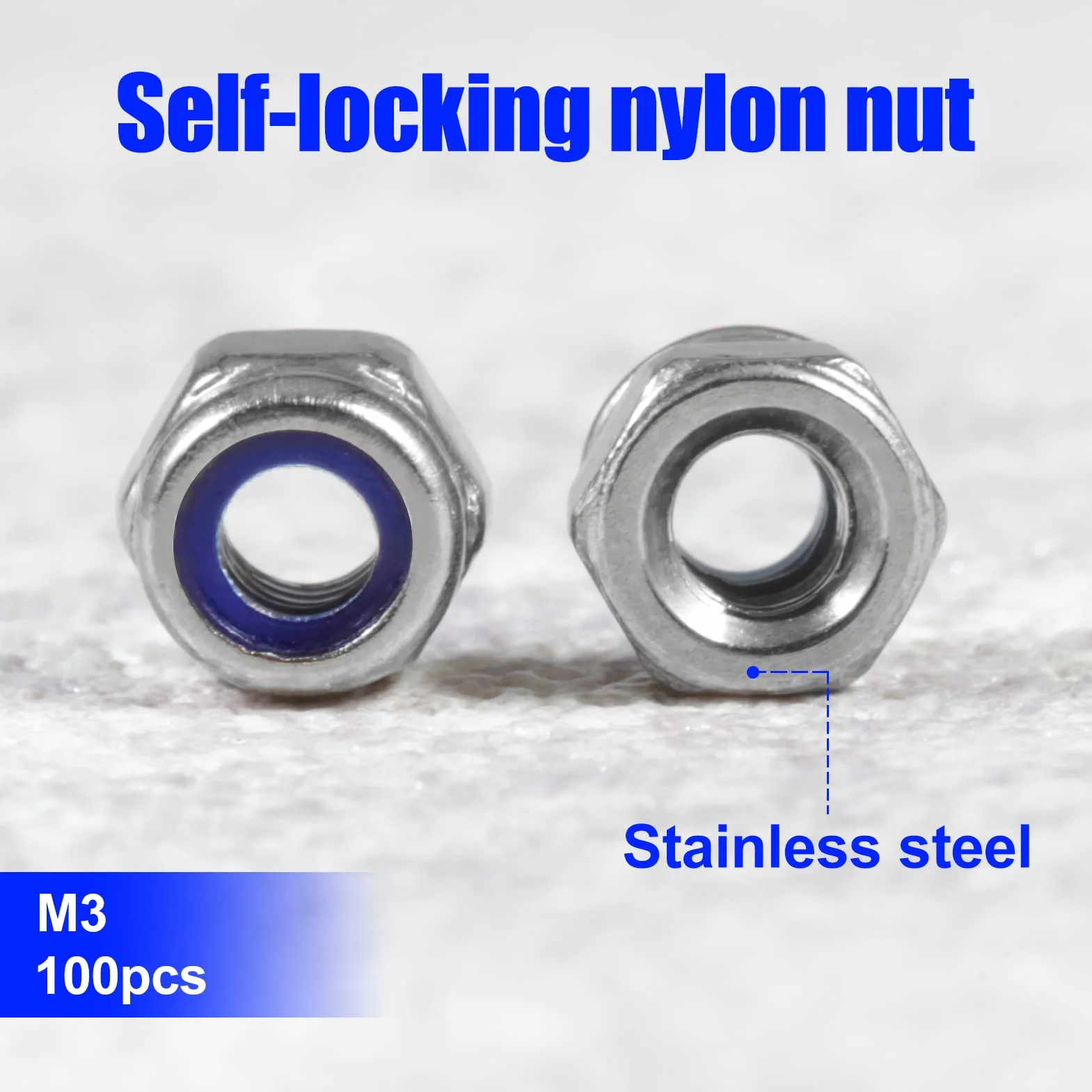 SPEEDWOX Nylonowe nakrętki blokujące M3 x 0,5 mm, nakrętki samoblokujące ze stali nierdzewnej 304, sześciokątna nakrętka blokująca z pudełkiem do przechowywania