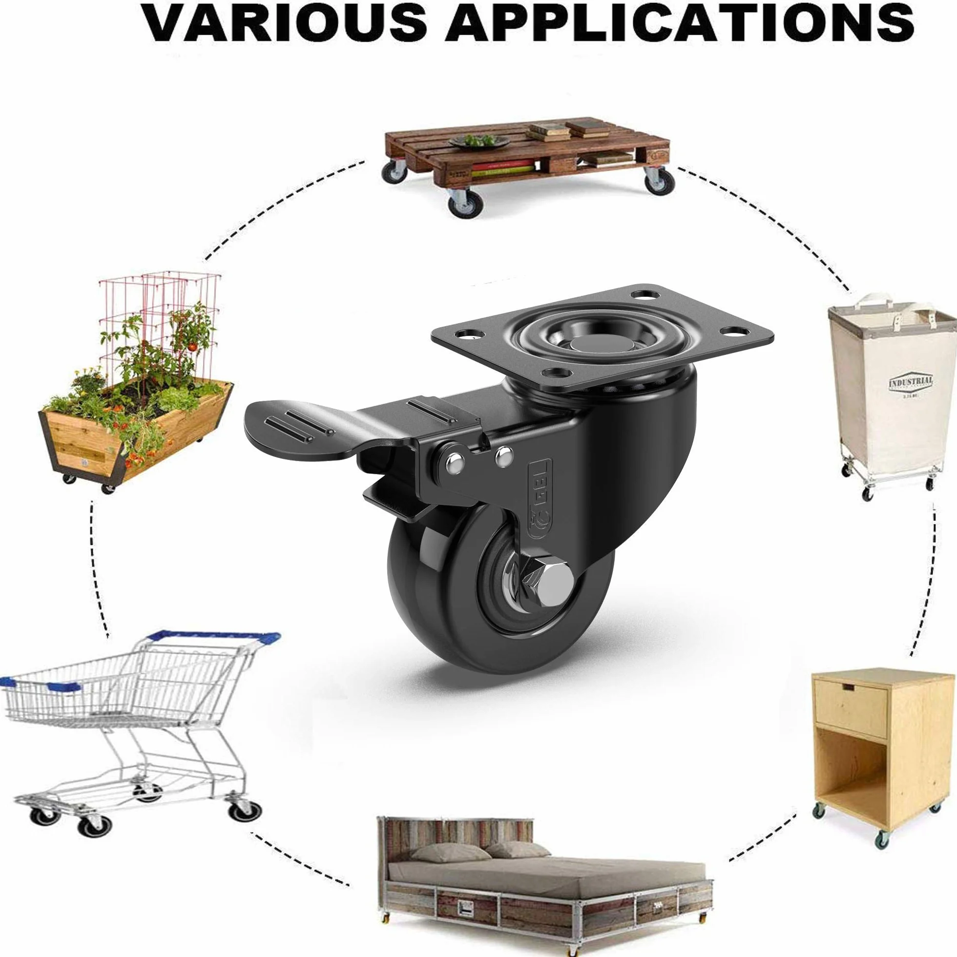 GBL 2 Heavy Duty Caster Wheels with Brakes 440Lbs Dolly Wheels for Furniture Trolley Workbench
