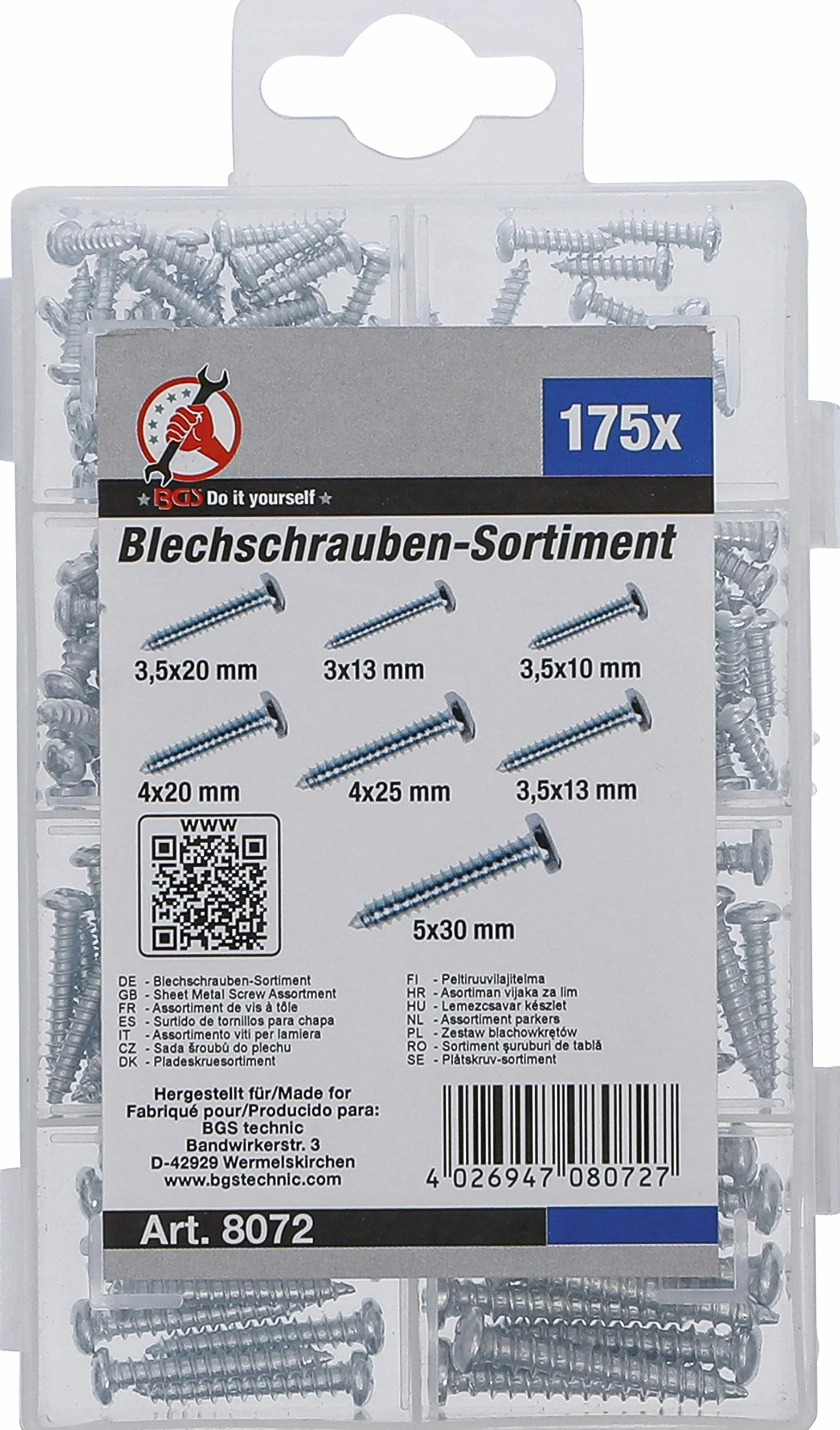 BGS Diy 8072 Zestaw blachowkrętów 175 szt.