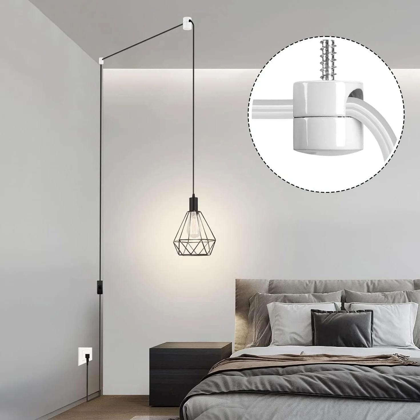 3 szt. białych aluminiowych szpilek do montażu ściennego i sufitowego, dwuczęściowy zacisk kablowy z mocowaniem powierzchniowym do kabli elektrycznych, w zestawie śruby i kołki do mocowania