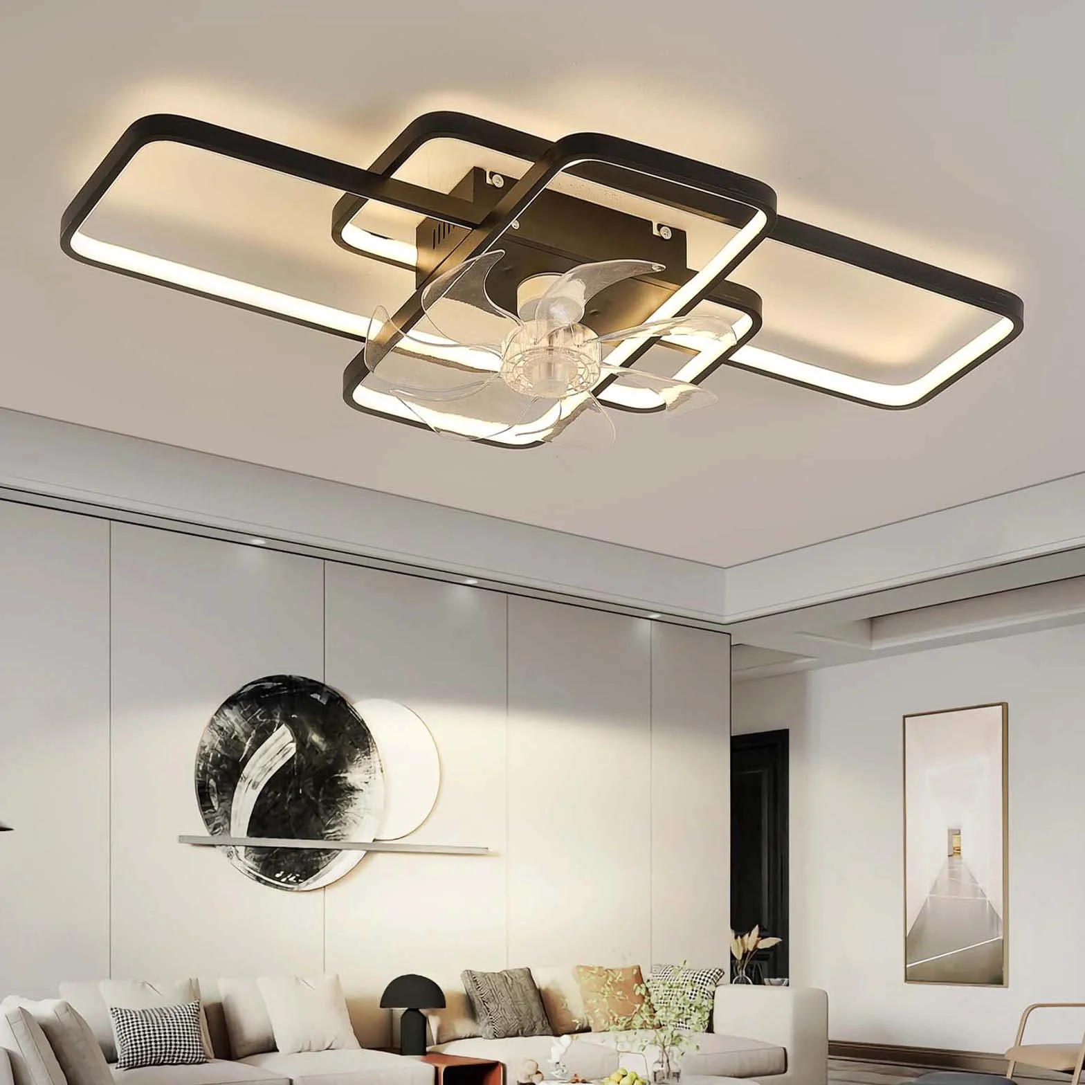 Cichy Wentylator Sufitowy z Oświetleniem LED 80W Ściemnialny z Pilotem 72CM Czarny
