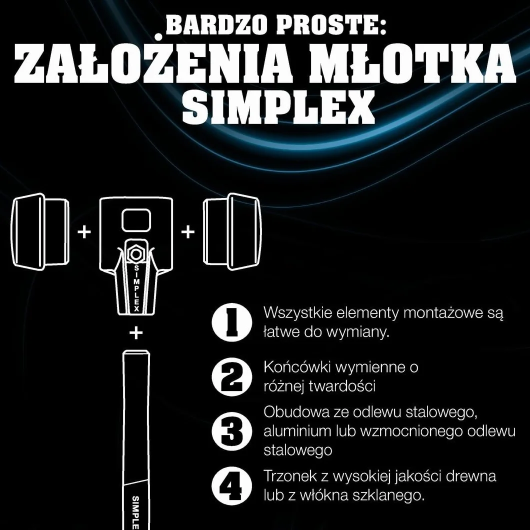 Simplex młotek ochronny TPE-soft/TPE-mid żeliwo ciągliwe drewniany trzonek D=30 mm 3013.030