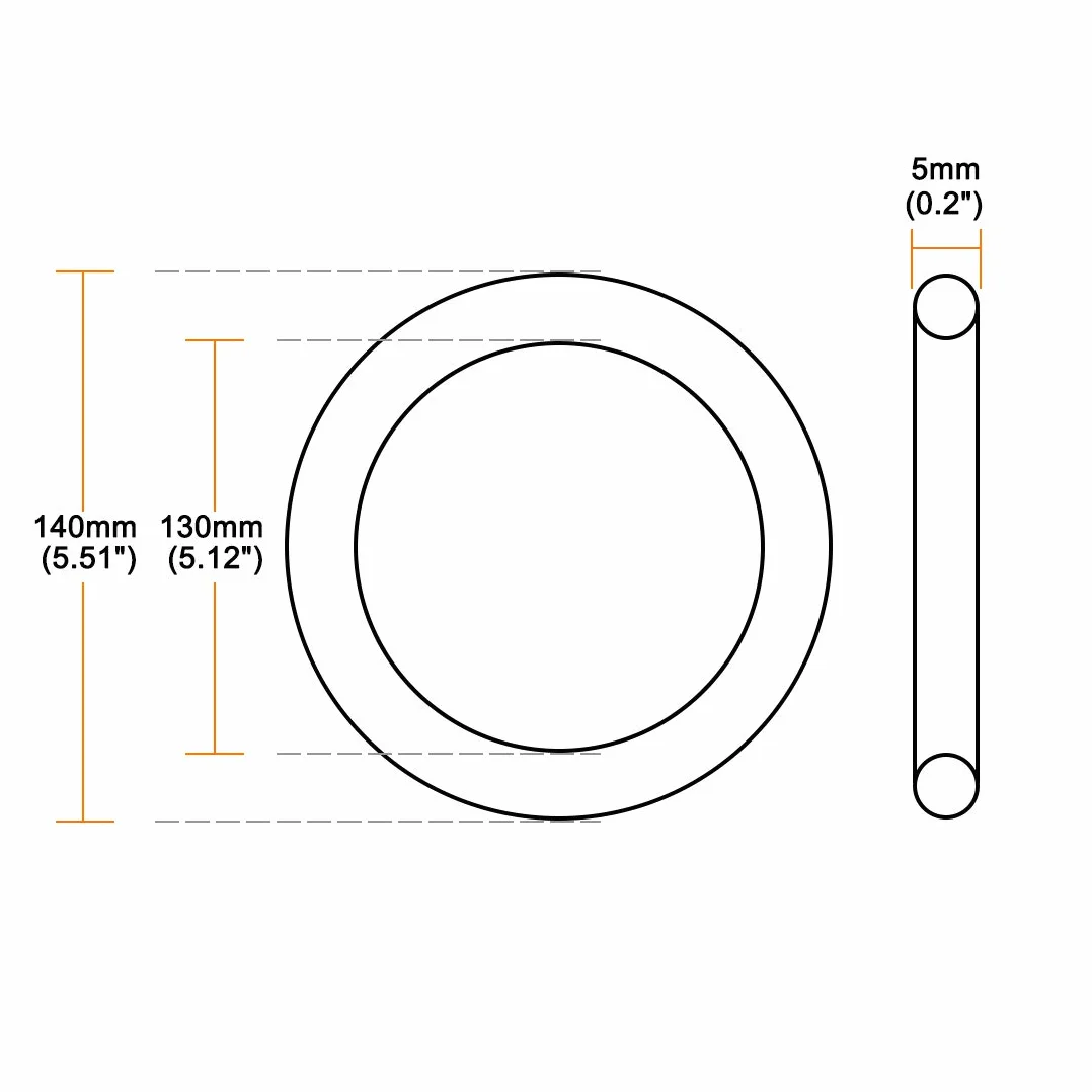 Uszczelka torowa 140mm OD 130mm ID 5mm Nitryl Guma Opakowanie 5 szt