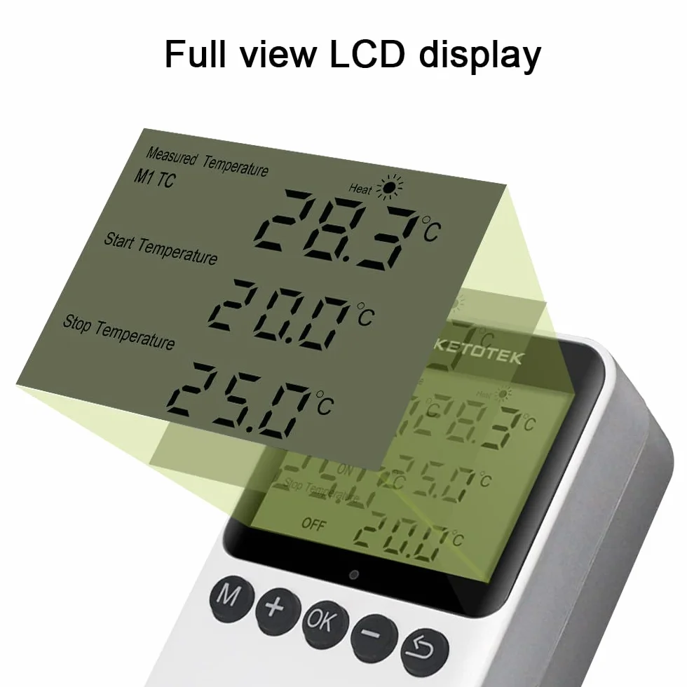 KETOTEK Cyfrowy termostat 100-250 V regulator temperatury z czujnikiem timerem ogrzewanie chłodzenie