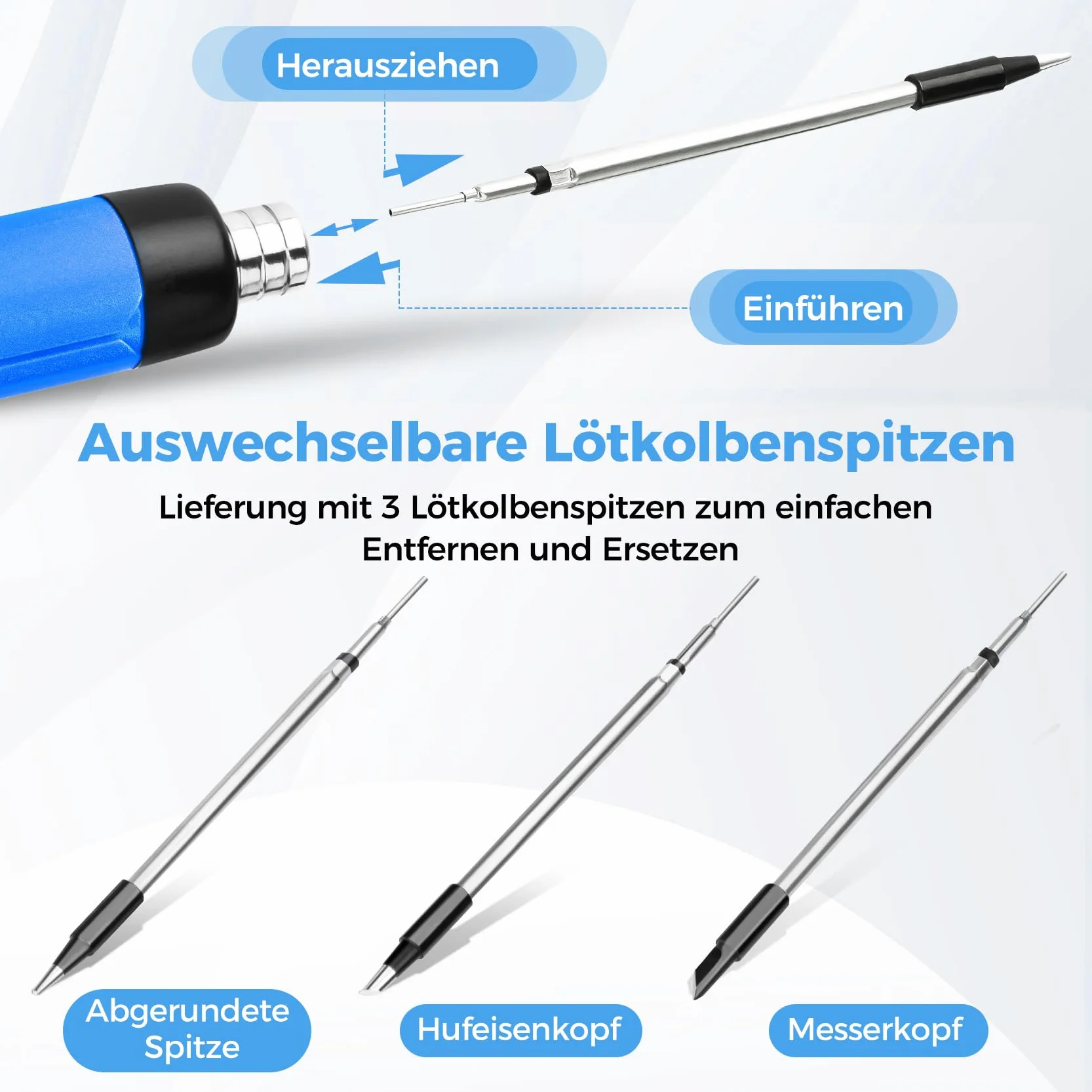 Bezprzewodowy zestaw do lutowania USB z 3 ustawialnymi temperaturami 300℃-450℃, 3 końcówkami, podstawką i drutem