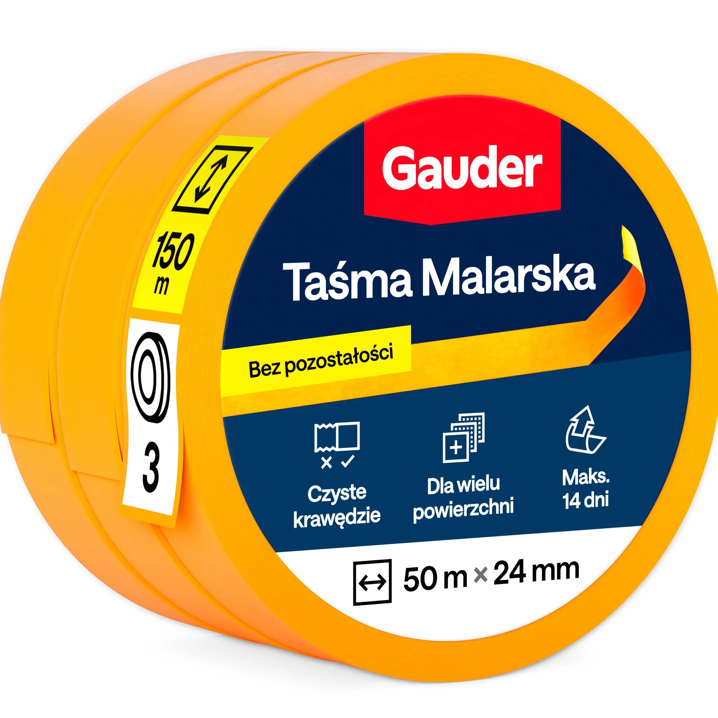 GAUDER Taśma Malarska Premium z Papieru Washi 24 mm x 50 m 3 Rolki