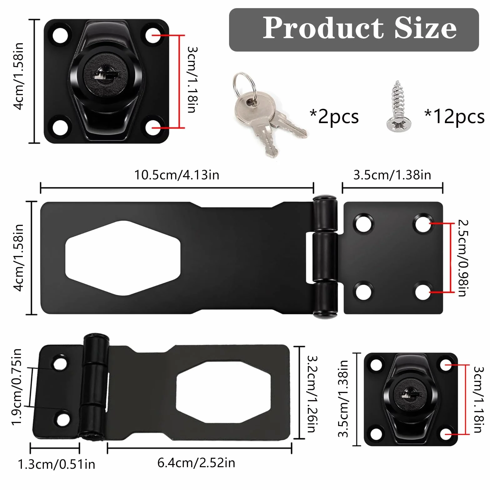 Zamek do szafy z kluczem 6,5 cm 10,5 cm czarny metalowy