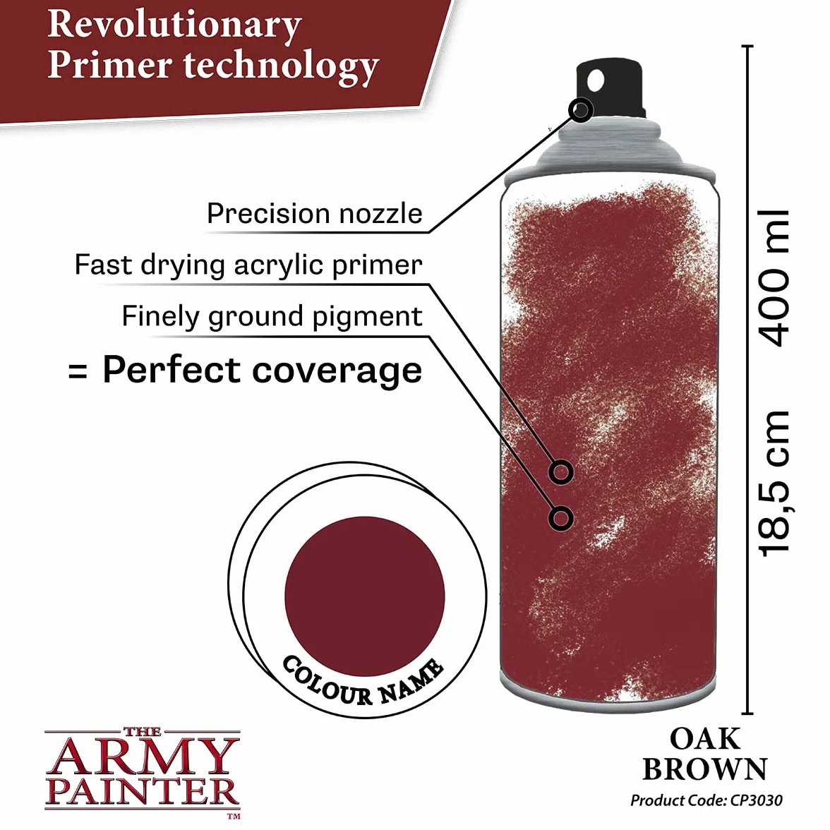 The Army Painter Color Primer Oak Brown, 400 ml akrylowy podkład w sprayu, farba w sprayu do miniaturowych podkładów, odgrywania ról, gier planszowych i gier wojennych miniaturowych modelowania