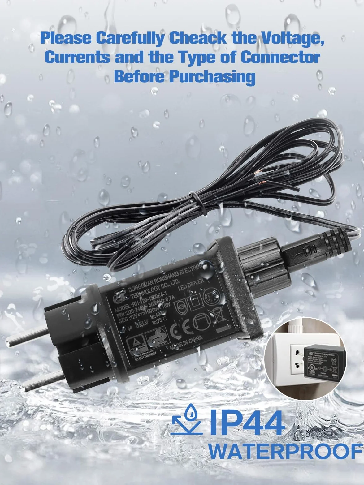 Nadmuchiwany adapter 12 V 1,5 A IP44 wodoodporny transformator zasilacz do LED