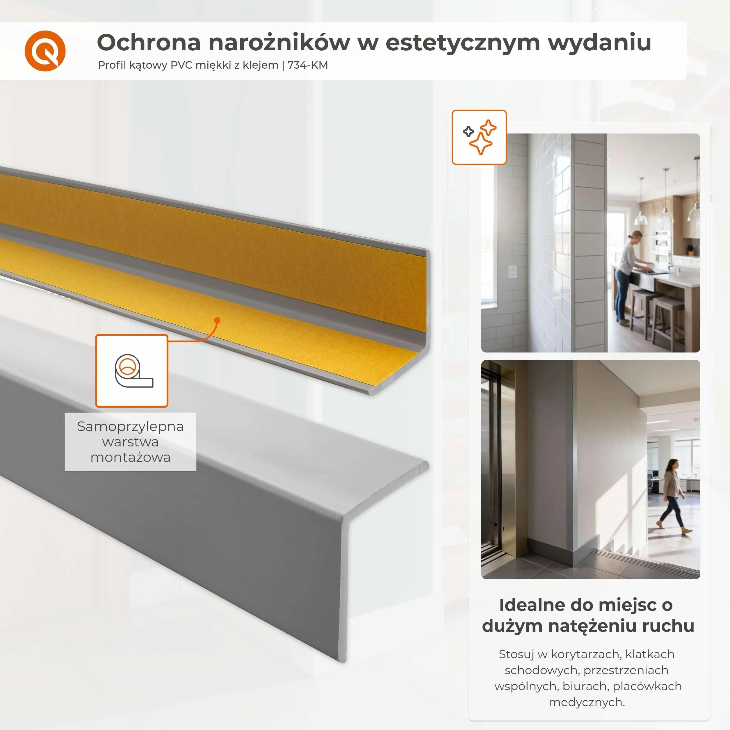 QUEST Kątownik miękki PVC 27x27 mm samoprzylepny, ochronny profil L kątowy, narożnik odbojnikowy z klejem, czarny, 70 cm