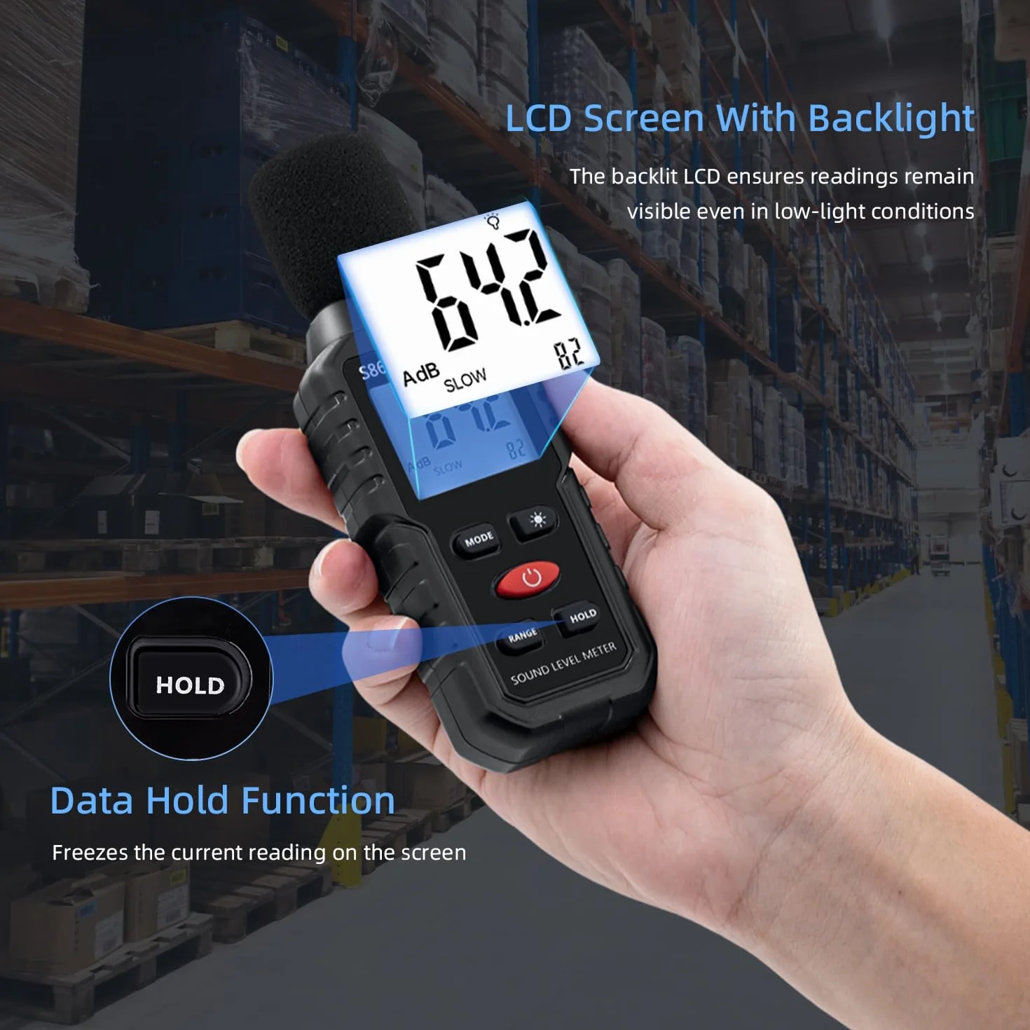 Cyfrowy miernik poziomu dźwięku 30-130 dB z wyświetlaczem LCD