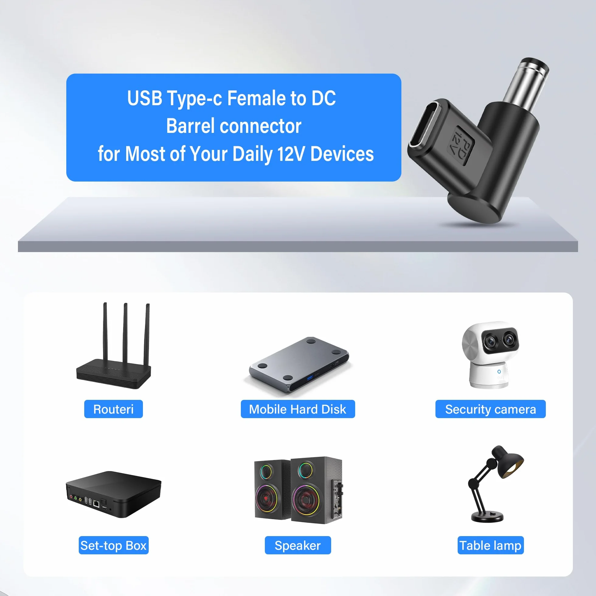 Konwerter 12V USB C na DC 5,5x2,5 mm 90 stopni emulator PD adapter wyzwalacza 4 sztuki