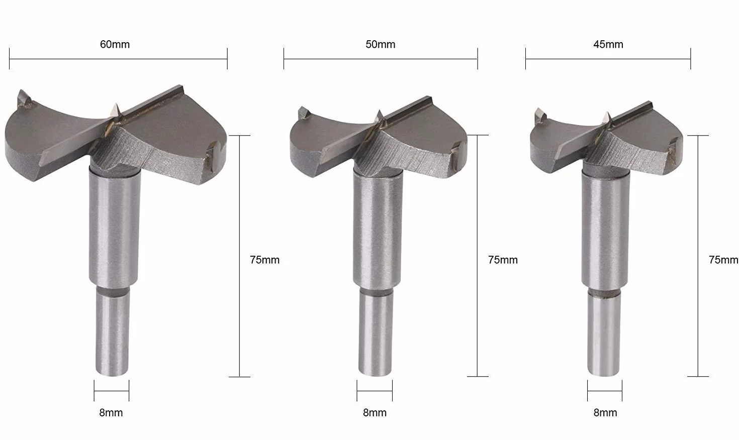 flintronic Wiertła Forstnera zestaw otwornic 3 szt. 45 50 60 mm z węglika spiekanego