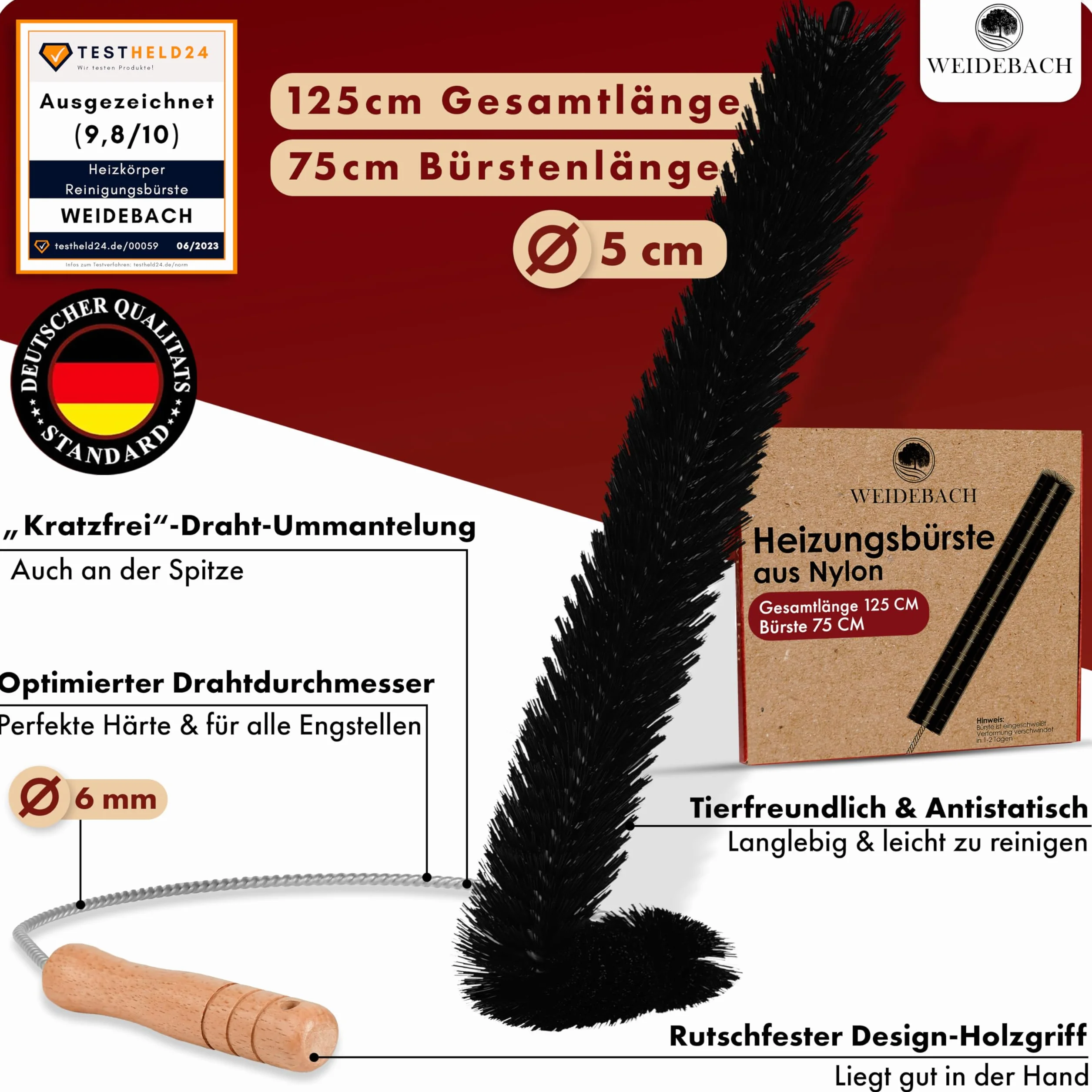 WEIDEBACH Szczotka do grzejników 125 cm nylonowa 75 cm bez sierści