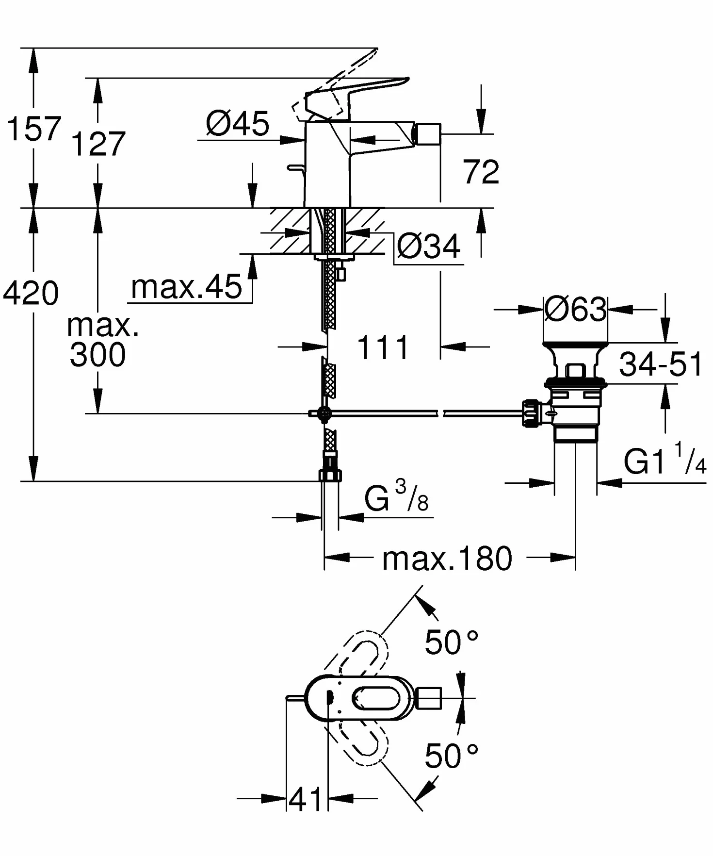 GROHE BauLoop Jednouchwytowa bateria bidetowa 1/2"