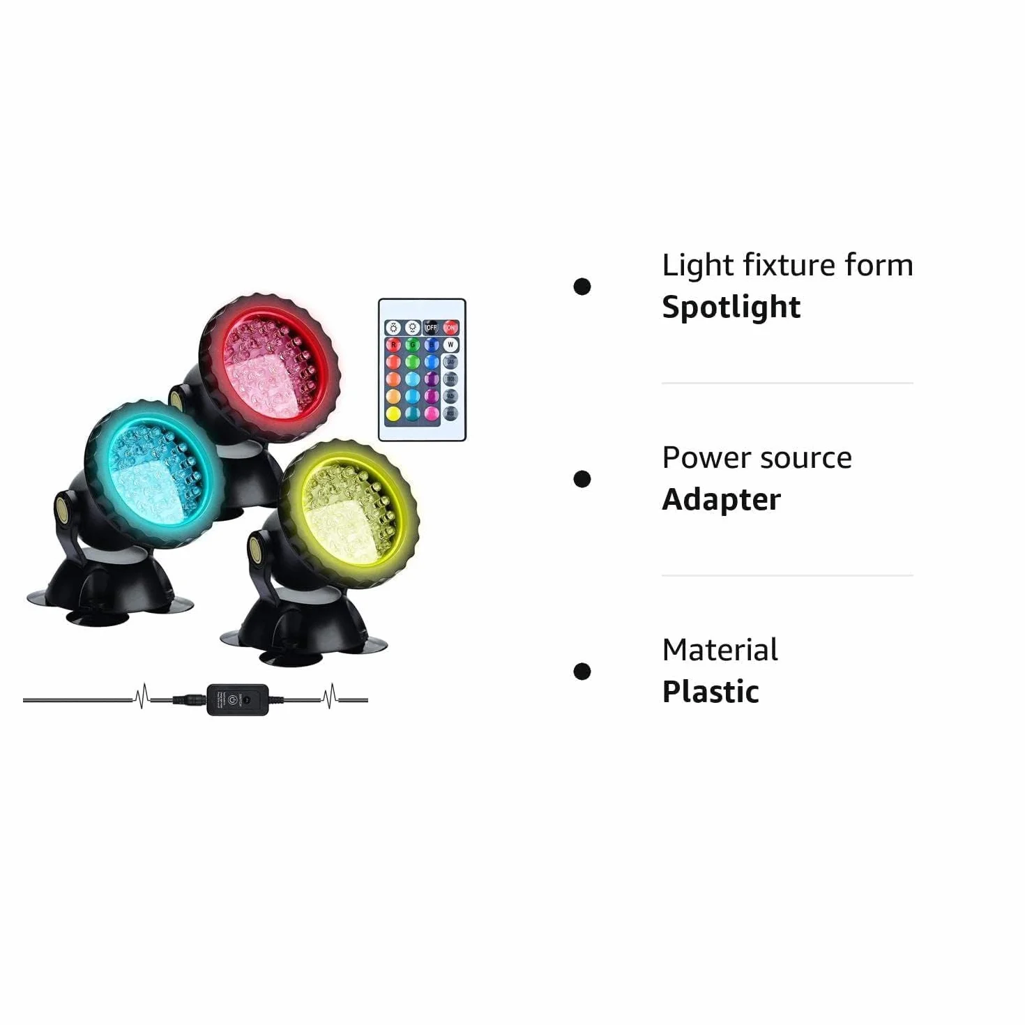 Lychee RGB, reflektor do akwarium, oświetlenie podwodne, oświetlenie zanurzeniowe dla ryb, wodoodporna lampa LED, IP68, regulowany kąt, światło z pilotem, do basenu i fontanny w ogrodzie, 3 sztuki