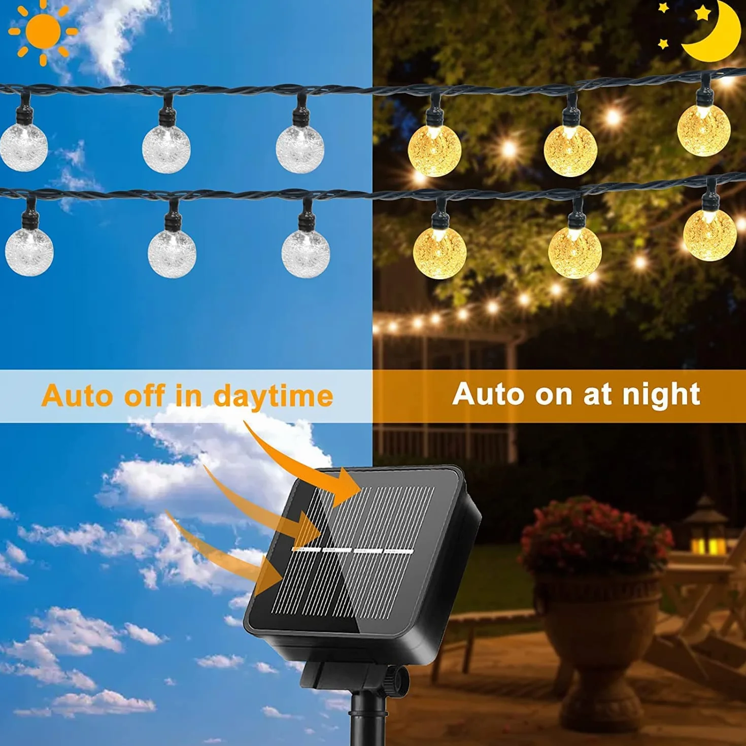 Solarny łańcuch świetlny, 40 diod LED, 6 m, do ogrodu, wodoodporny, 8 trybów, do użytku wewnątrz i na zewnątrz, do sypialni, na podwórko, na wesele, dekoracje imprezowe, ciepła biel