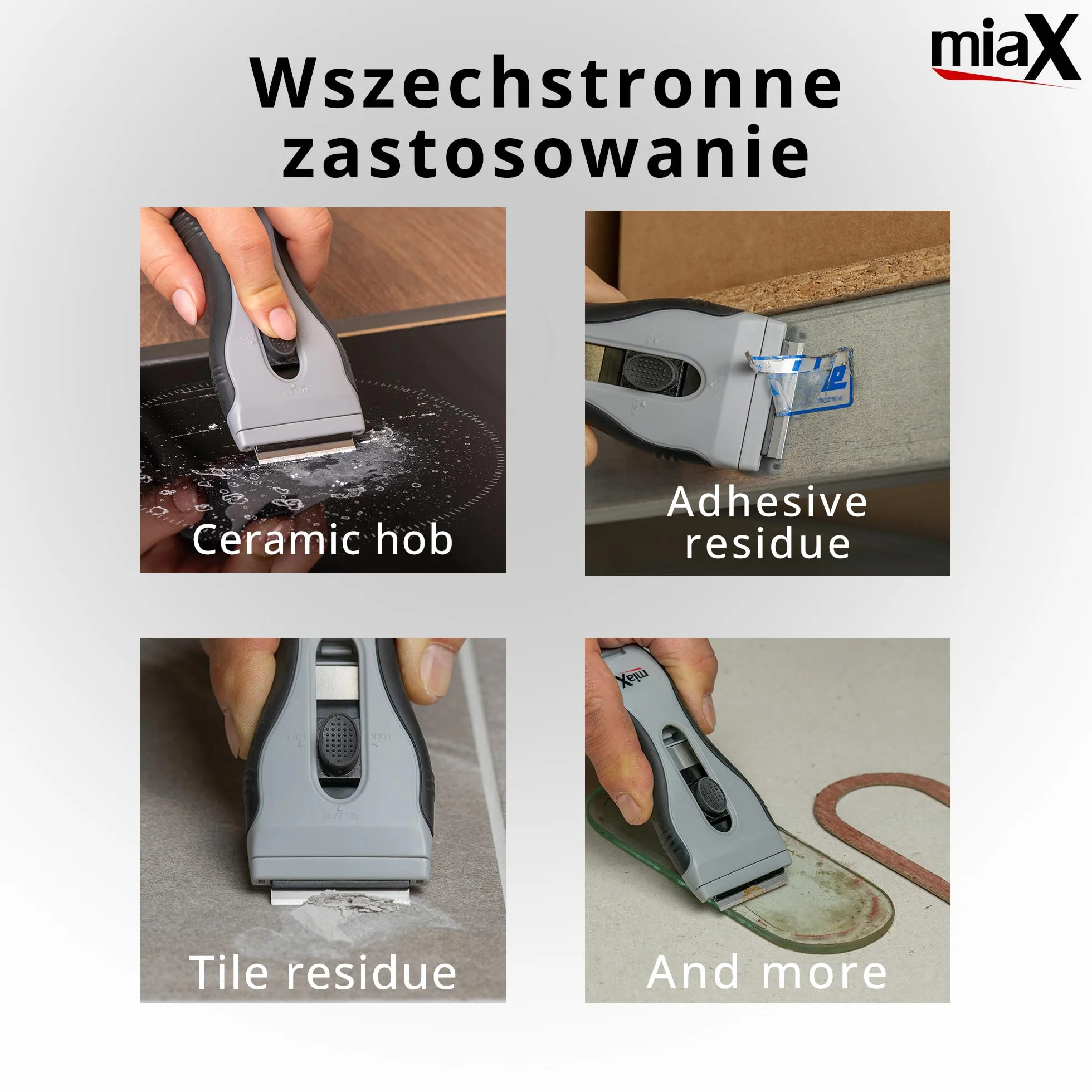 MiaX Premium Skrobak do Płyty Ceramicznej 2.0 – Ergonomiczny skrobak do szkła i płyt grzewczych z 8 wzmocnionymi ostrzami zapasowymi