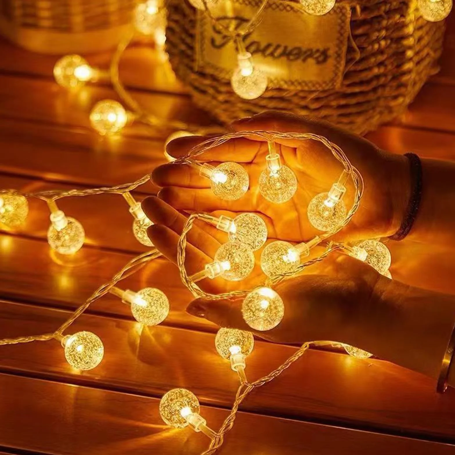 ENLACE Łańcuch świetlny z kulkami LED, 3 m, 20 diod LED, ciepła biel, średnica 2,3 cm, łańcuch świetlny na wesele, balkon, Boże Narodzenie, do sypialni, na imprezę, do dekoracji wewnątrz i na zewnątrz