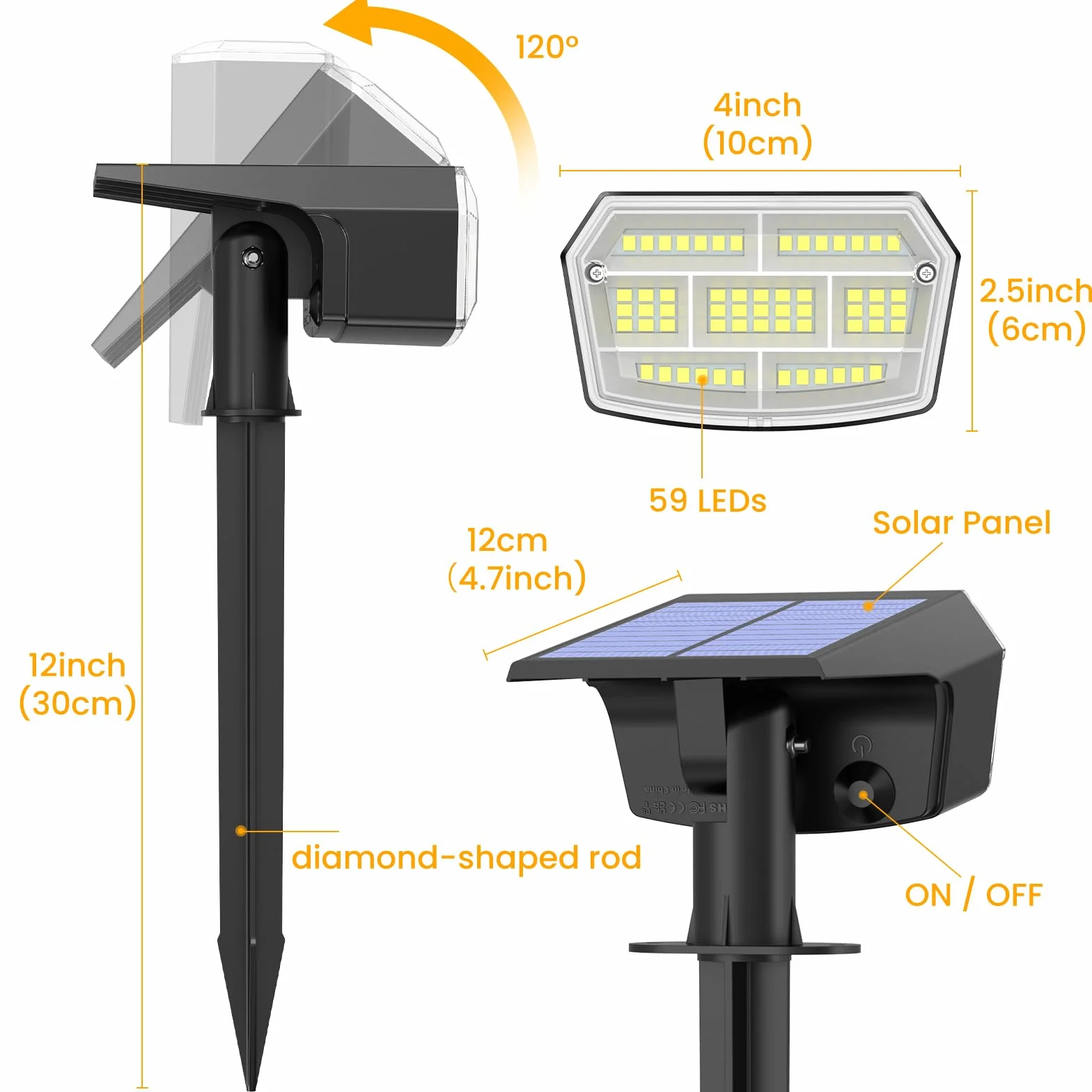 Lampa solarna LED 1500mAh wodoodporna regulowany reflektor z 3 trybami oświetlenia