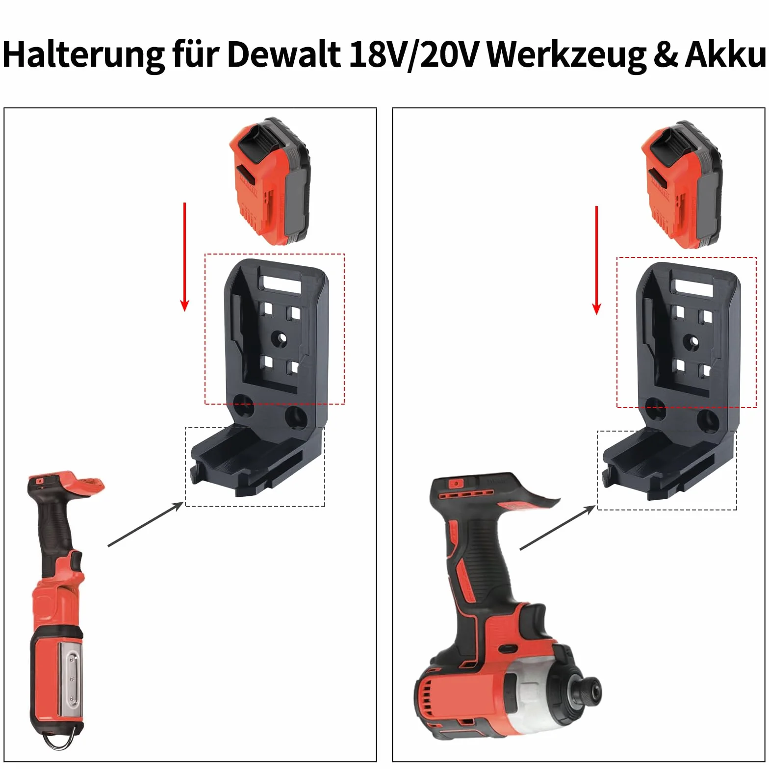 Uchwyt 2 w 1 do narzędzi i elektronarzędzi Dewalt 18 V/20 V – czarny