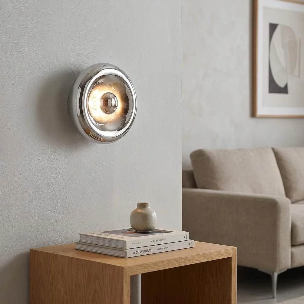 BARCELONA LED Okrągła Lampa Ścienna Chrom Szkło Ø30cm LIPS Pośrednie Oświetlenie E27 G45 Nowoczesny Kinkiet Wewnętrzny Efekt Lustra Dekoracyjny do Salonu Sypialni Korytarza Hotel Premium