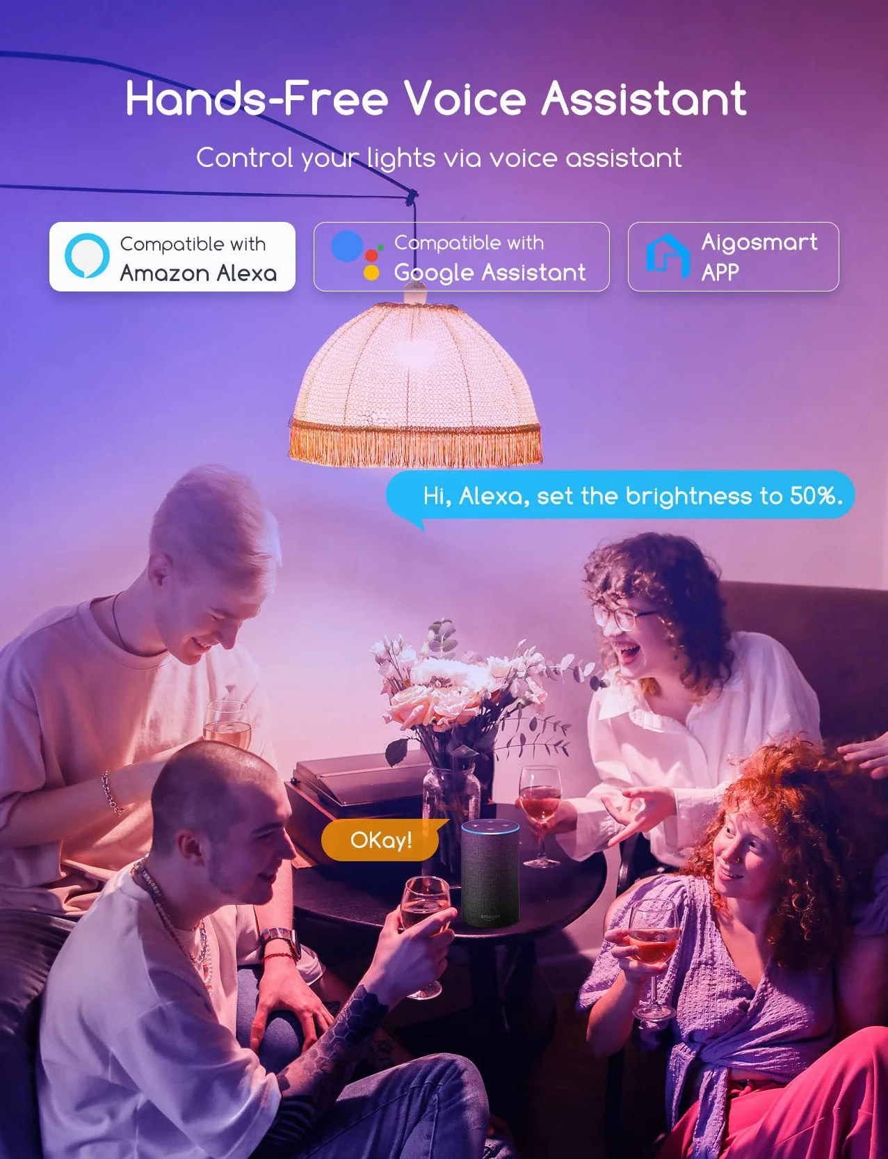 Aigostar Smart Bulb E27 SL2 LED 9W 806LM WiFi Żarówka RGB 2700K-6500K Ściemnialna Kompatybilna z Alexa Google Home 6 szt.