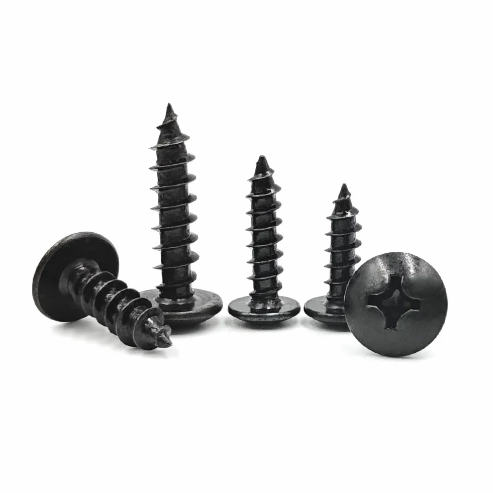 Wkręty do Drewna M3x6mm 20 szt, Czarne, Stal Węglowa, Okrągły Łeb Grzybkowy, Samowiercące