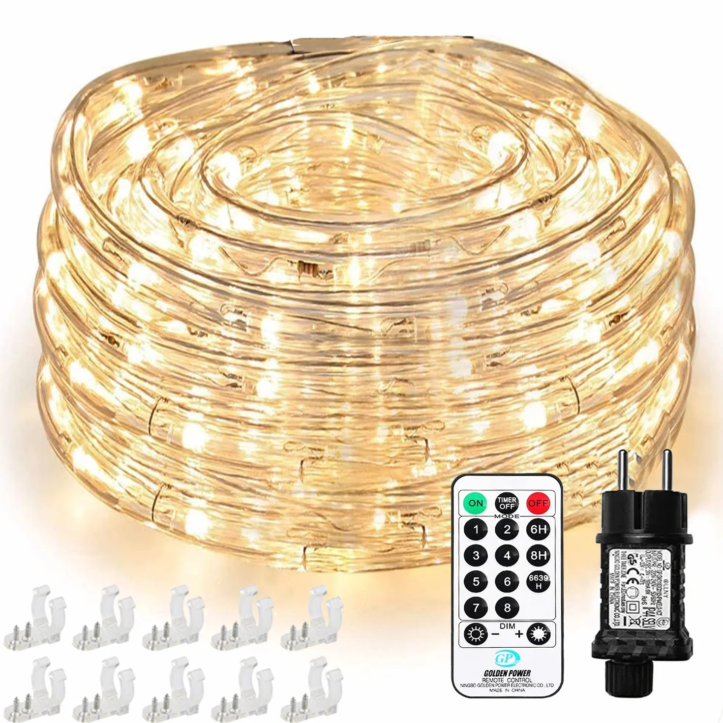 Wąż świetlny LED, 10 m, 240 diod LED, wodoszczelność IP65, łańcuch świetlny zasilany prądem z wtyczką EU, do użytku wewnątrz i na zewnątrz, na imprezę, wesele, dekoracja (ciepła biel)