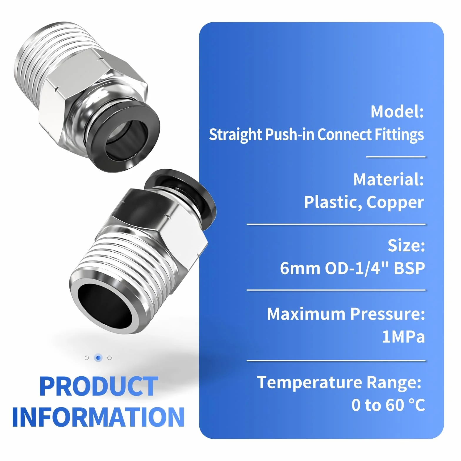 Złączki Push to Connect 6 mm OD x 1/4" BSP gwint do węży pneumatycznych 5 sztuk