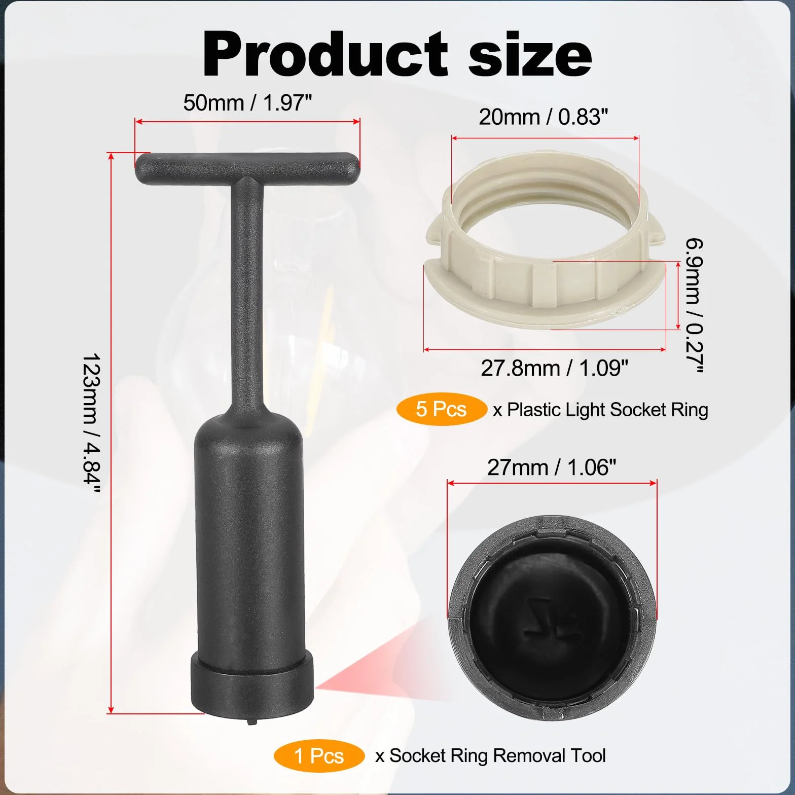 PATIKIL Zestaw pierścieni do oprawy lampy G9, adapter do uchwytu klosza lampy, 5 pierścieni z tworzywa sztucznego, zamiennik z narzędziem do usuwania kołnierza lampy, narzędzie do mocowania kołnierza