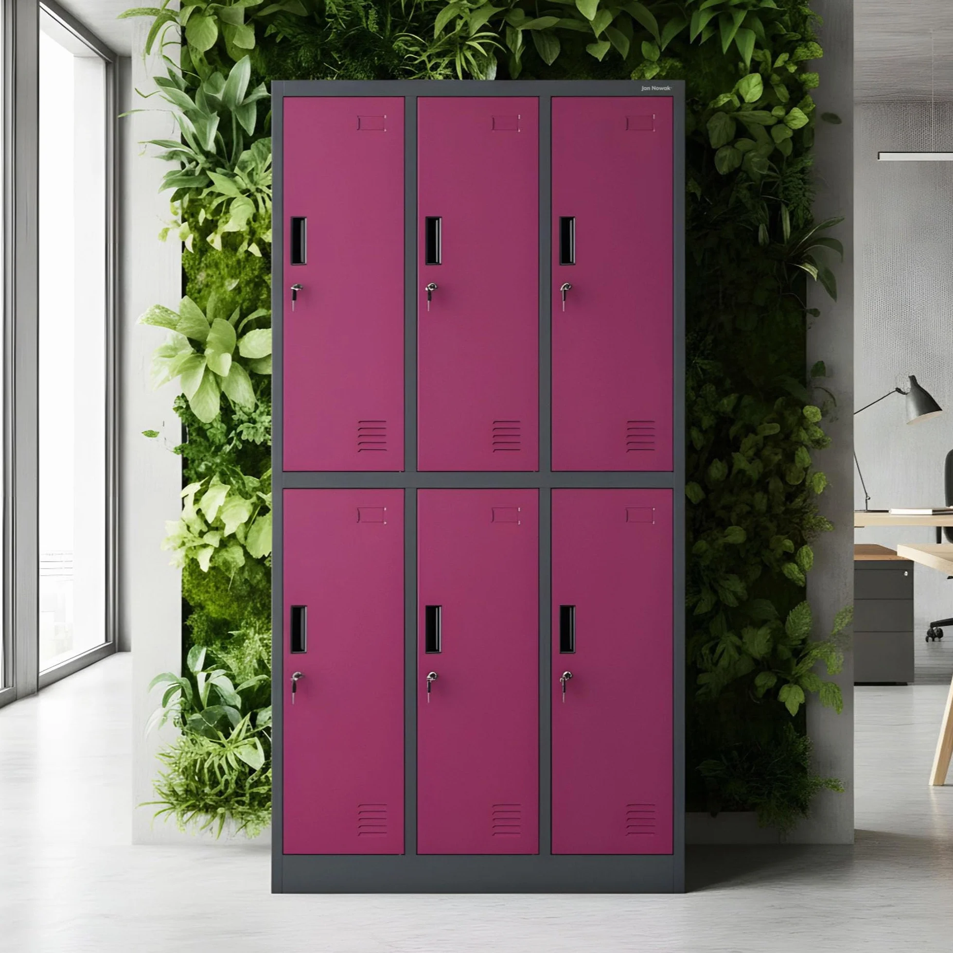 Szafa Ubraniowa Metalowa 6 Przegródek 185x90x45 cm Antracytowa Fuksja