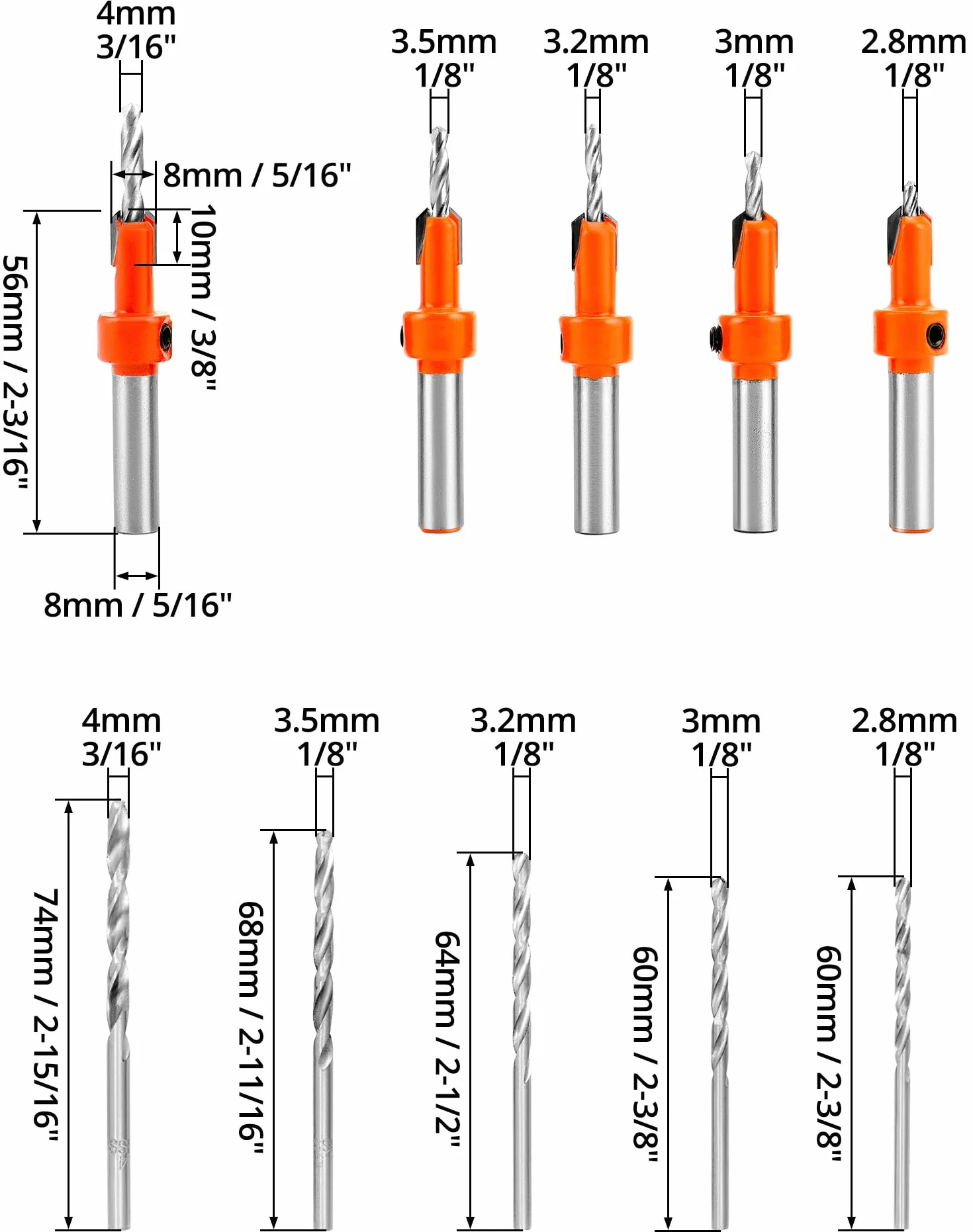 QWORK 5 sztuk zestaw wierteł pogłębiających z wymiennymi wiertłami 8 mm