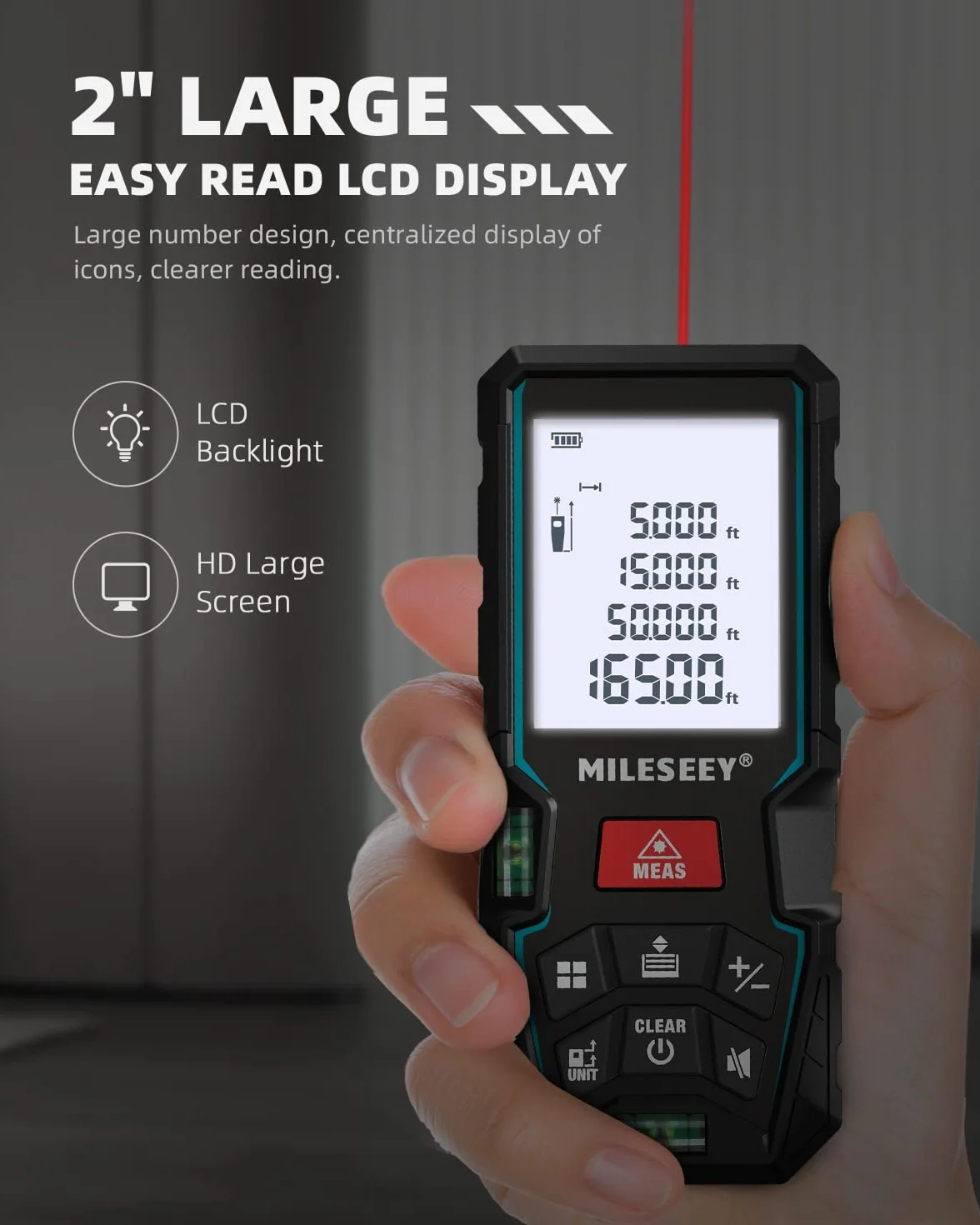 MiLESEEY Dalmierz laserowy D5T-50M 50m dokładność ±2mm podświetlany ekran LCD