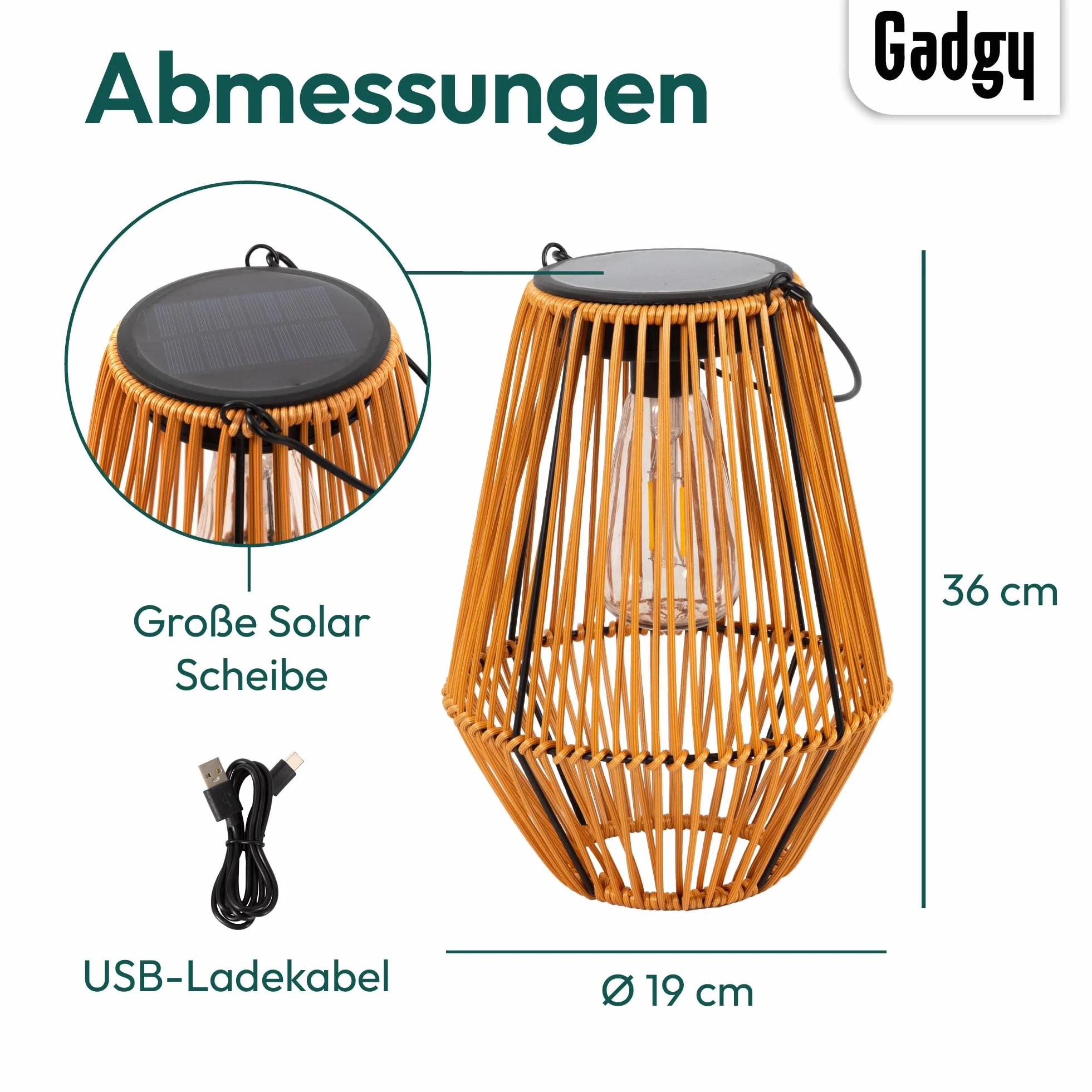 Gadgy Solarlampe für außen Garten - Wasserdichte Solar Leuchte Garten draußen - Solar Laterne für draußen Rattan Optik - Gartenleuchten solar - braun