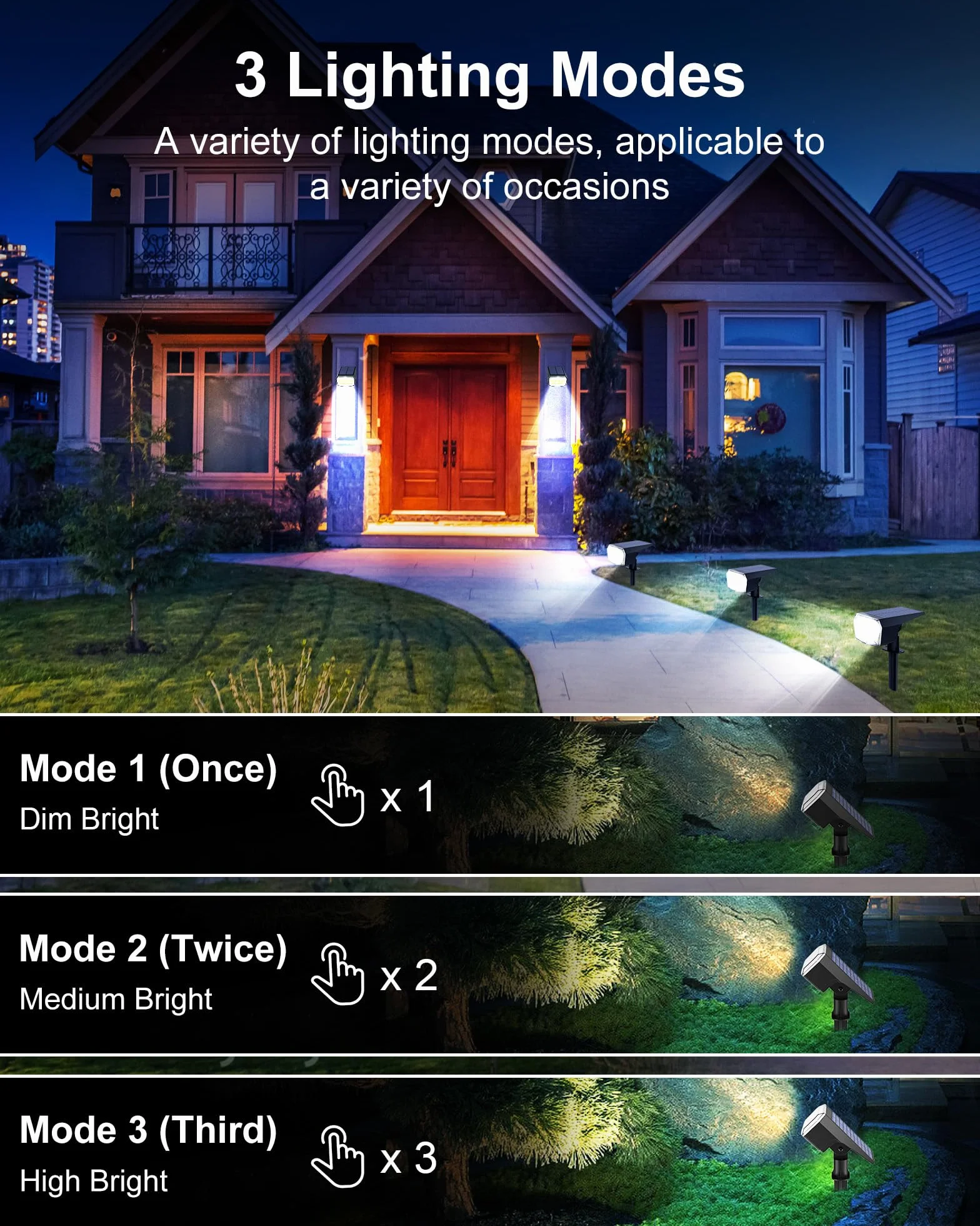 iFalarila Outdoor Solar Lights - zestaw 2 reflektorów solarnych LED | 59 koralików LED, elastyczny panel słoneczny 90 stopni, 3 poziomy jasności, wszechstronna instalacja ogrodowa i ścienna, lampy
