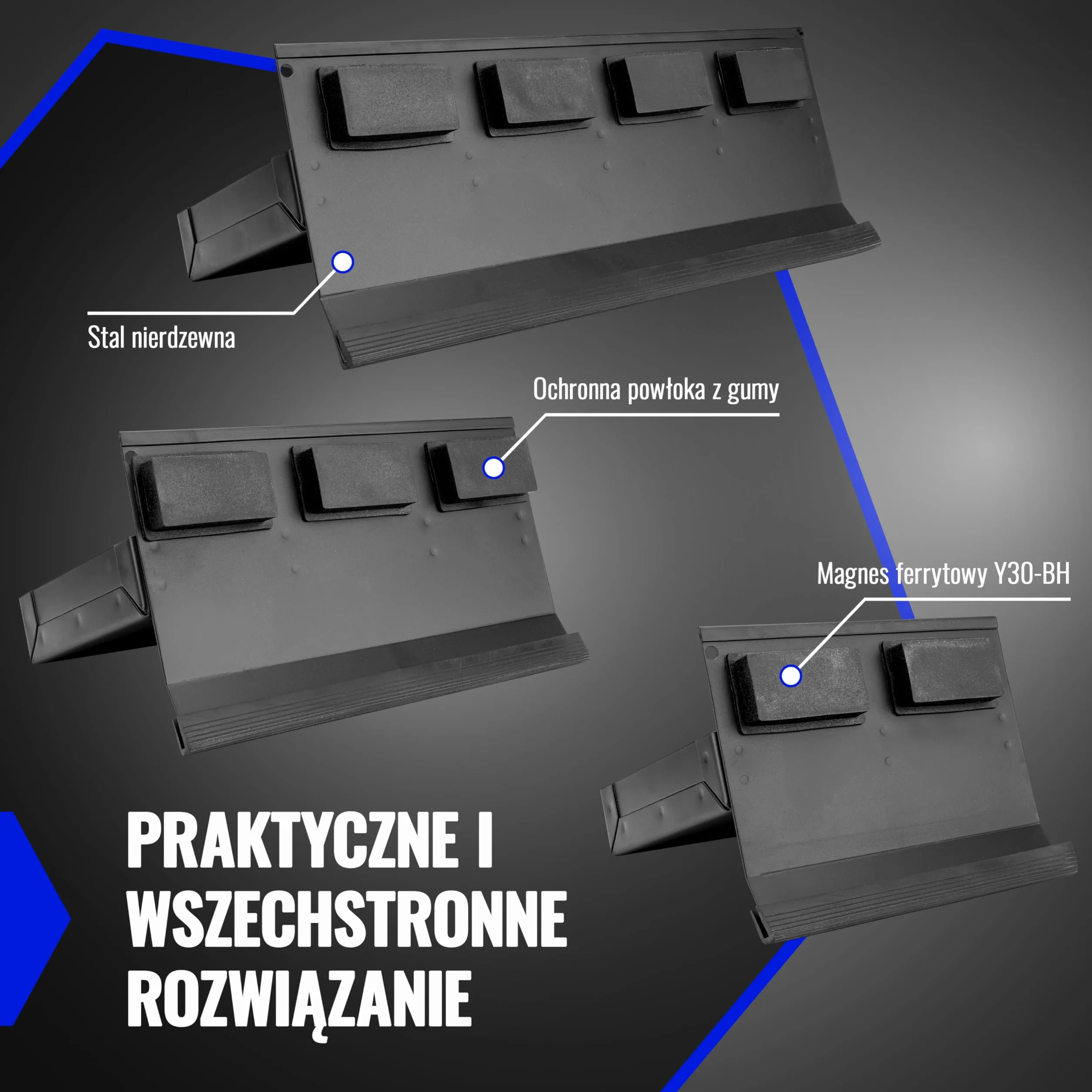 Poppstar 3 magnetyczne półki stalowe czarne 150 mm 210 mm 310 mm