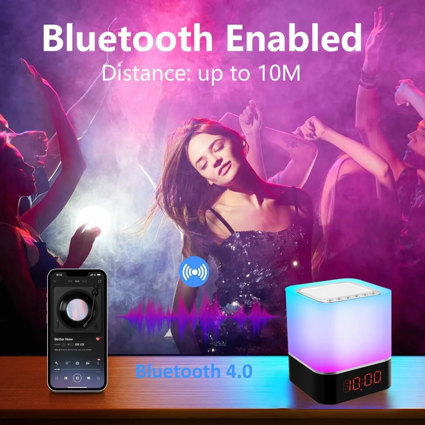 Głośnik Bluetooth ze światłem 5 w 1, lampka nocna dotykowa ściemniana, budzik, zmiana kolorów, przenośny głośnik, lampa stołowa