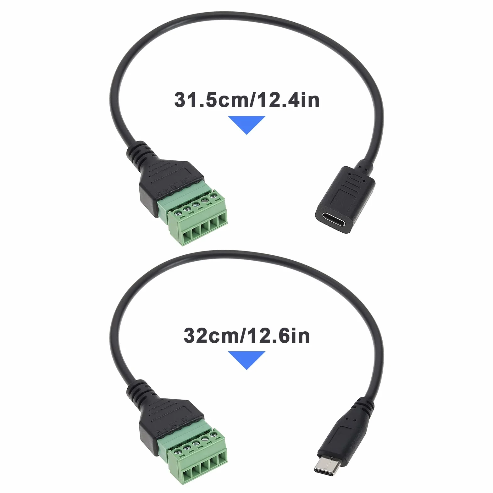 2 szt. Złącze zaciskowe USB C bezszwowe, wtykowe typu C, męskie/żeńskie, 5-pinowe listwy zaciskowe śrubowe, adapter do ładowania i przedłużanie transmisji danych