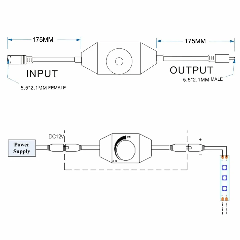 Gebildet ściemniacz PWM LED Strip Lights DC12V-24V czarny do lampek LED
