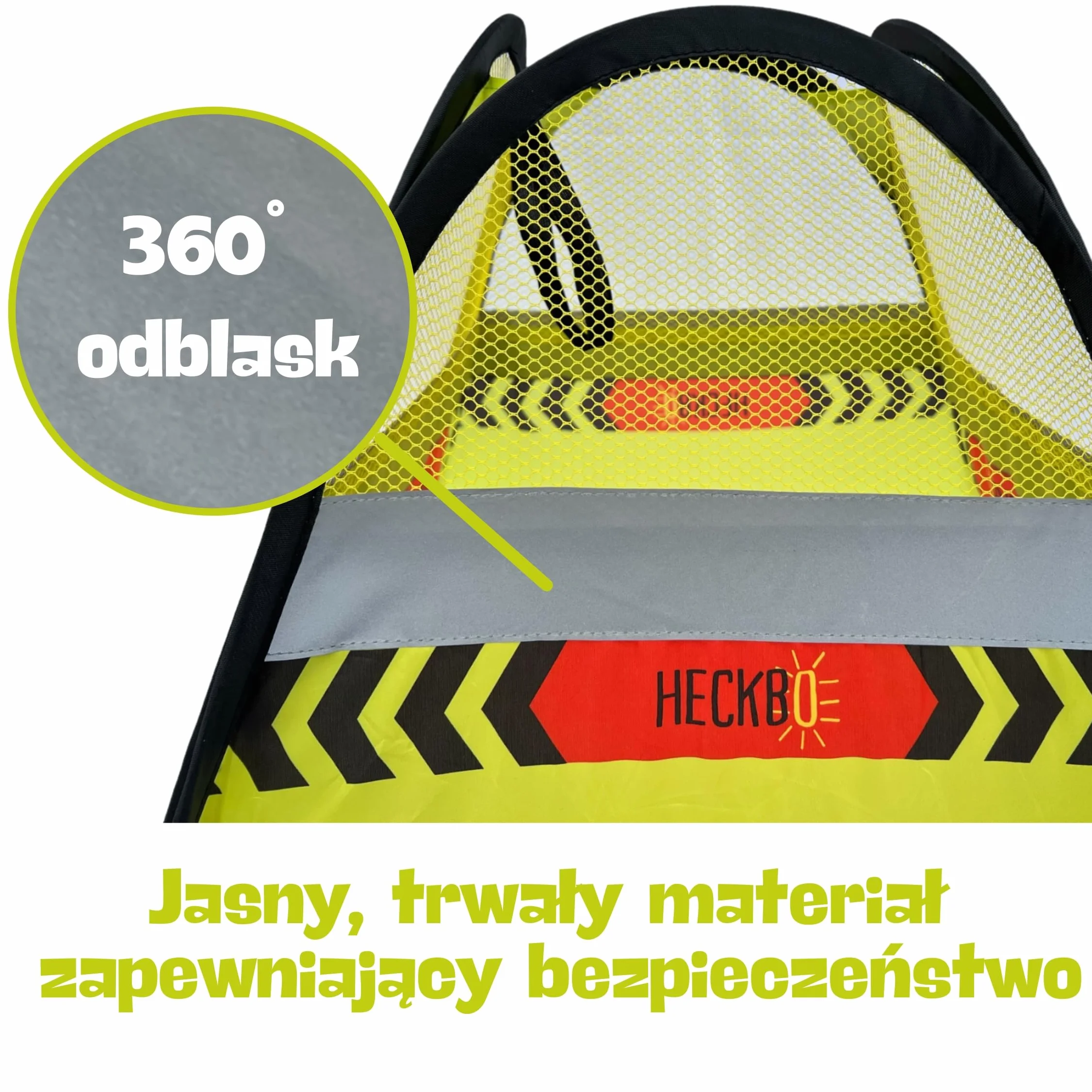 HECKBO znak ostrzegawczy dla dzieci, pylony z łańcuchem chorągiewek, stożek bezpieczeństwa